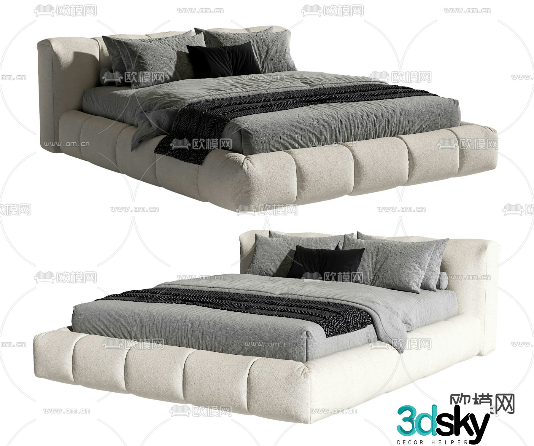 Modern double bed 3d model