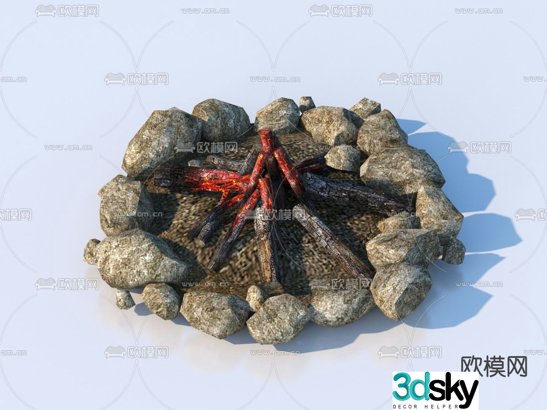 Camping campfire firewood pile 3d model