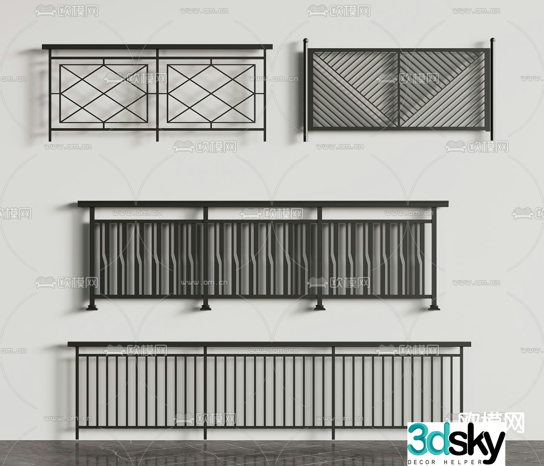 Wrought iron railing guardrail fence 3d model