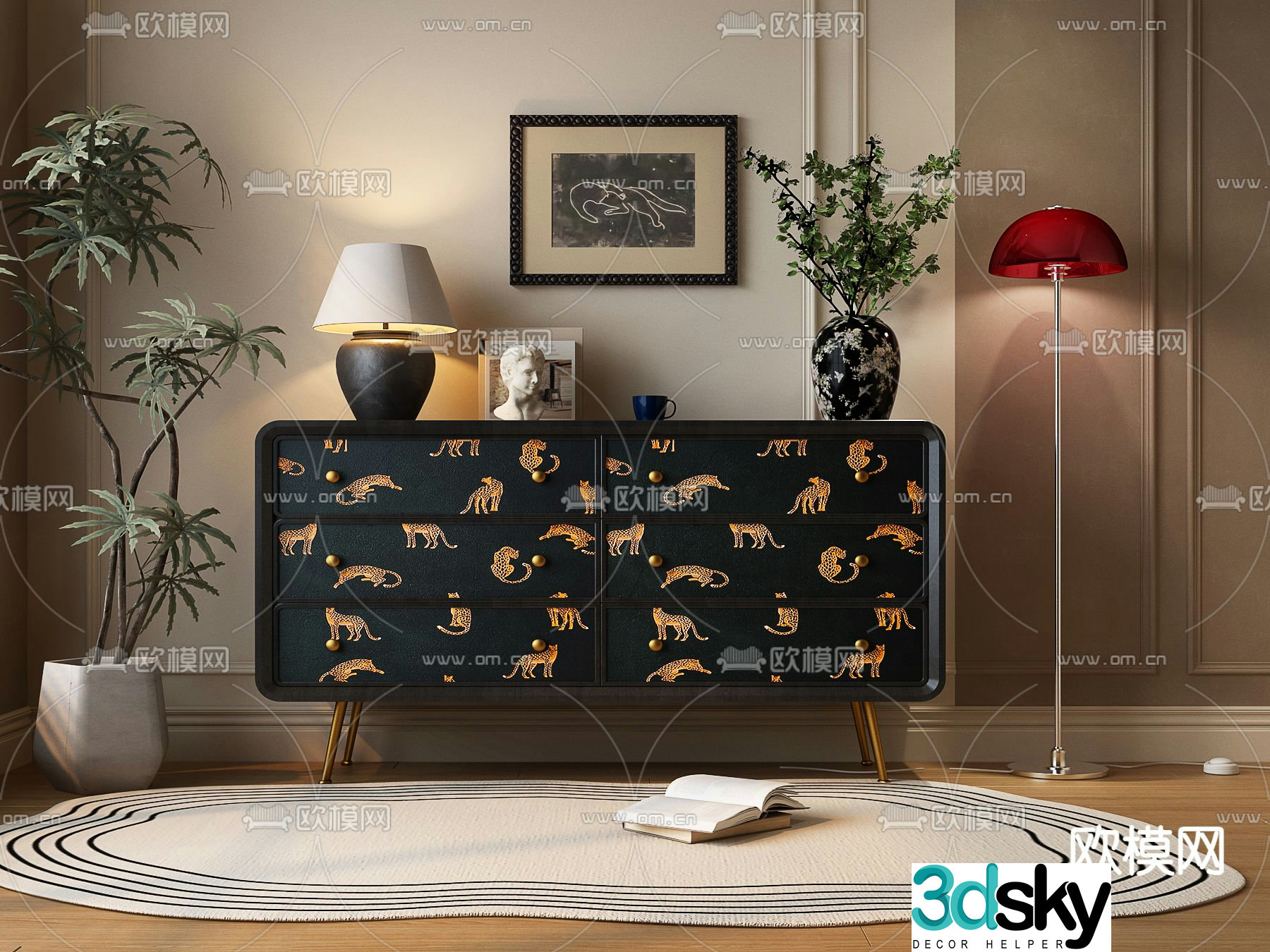 Medieval style entrance cabinet and side cabinet 3D model