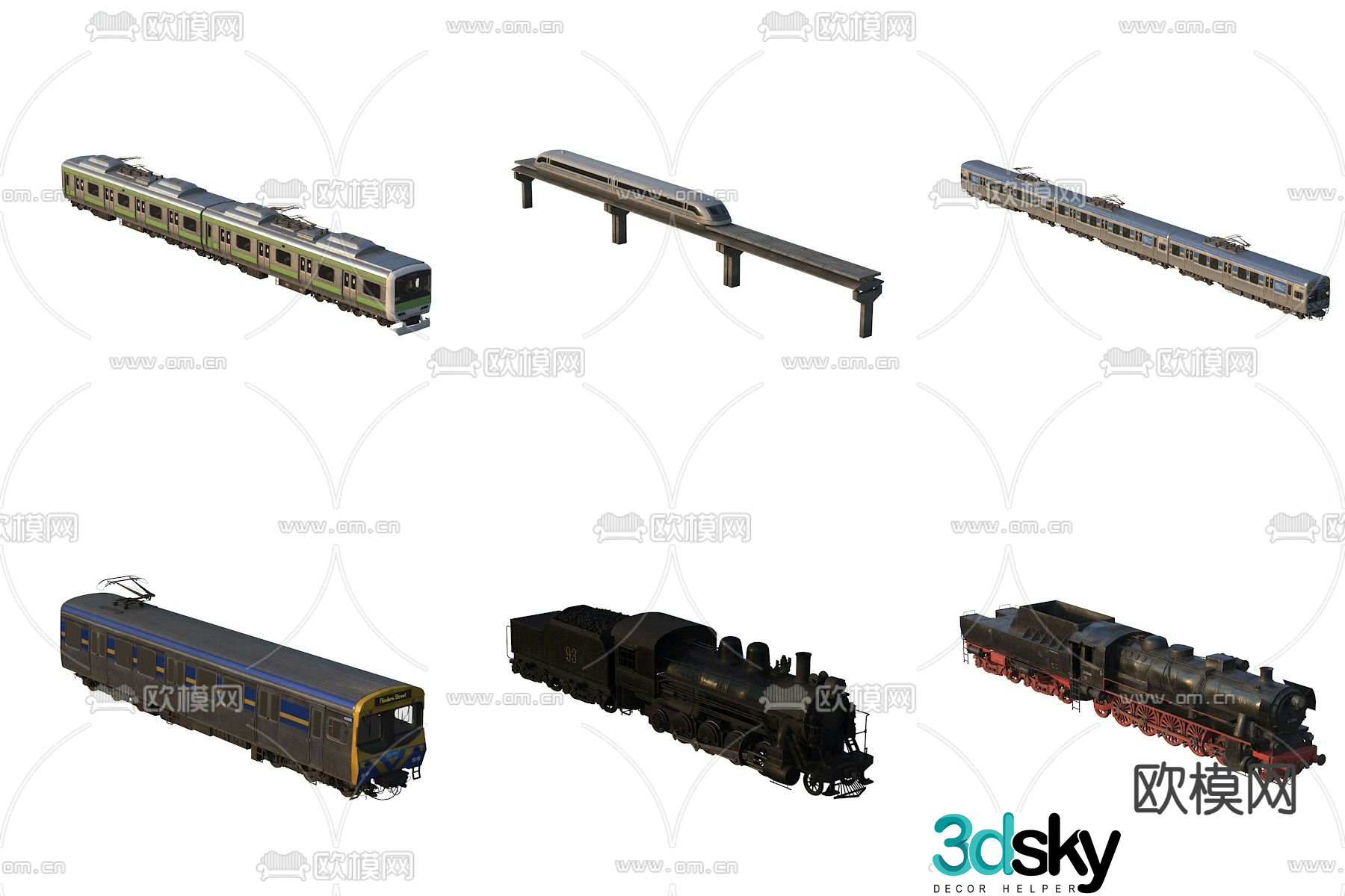 Locomotive carriage steam train green train 3d model
