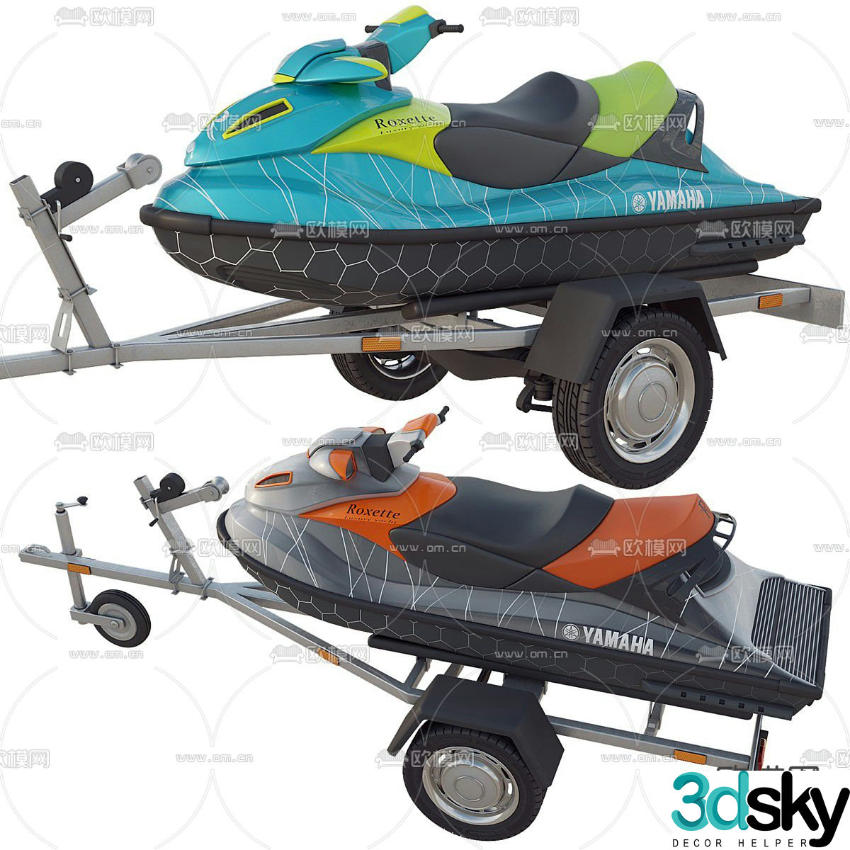 yamaha jet ski trailer 3d model