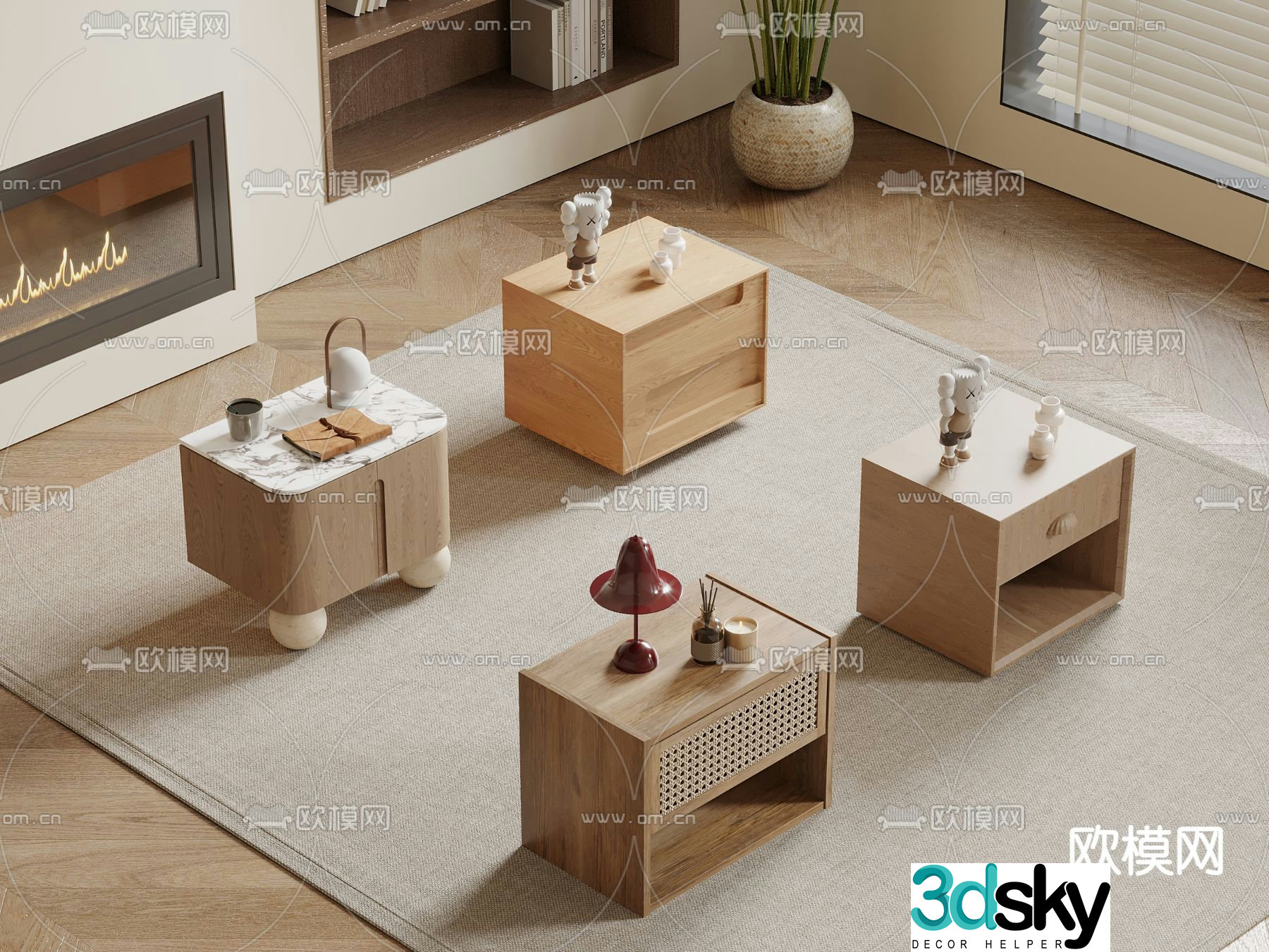 Wabi-sabi style bedside table 3d model