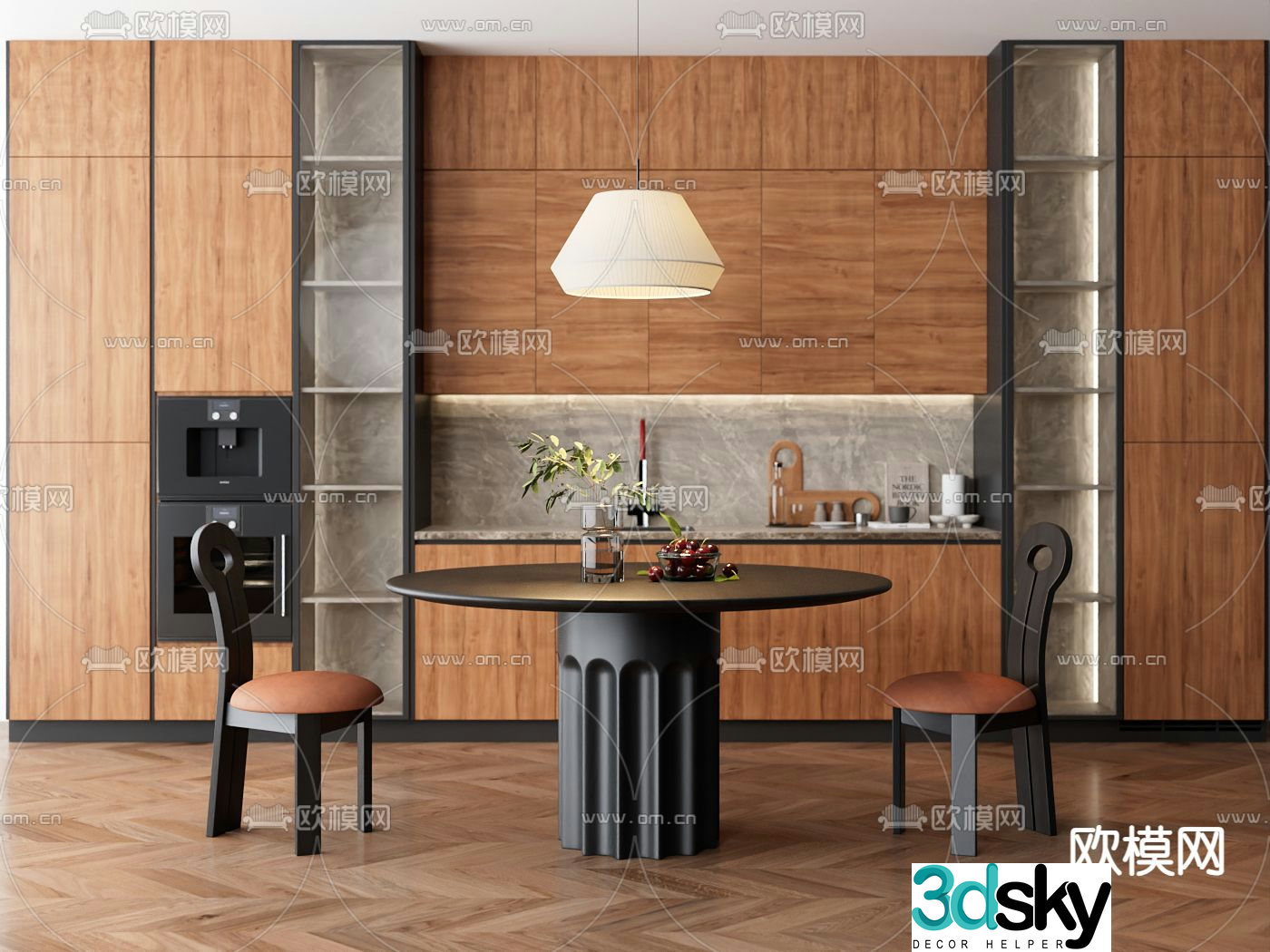 Medieval style dining table and chairs round dining table 3D model