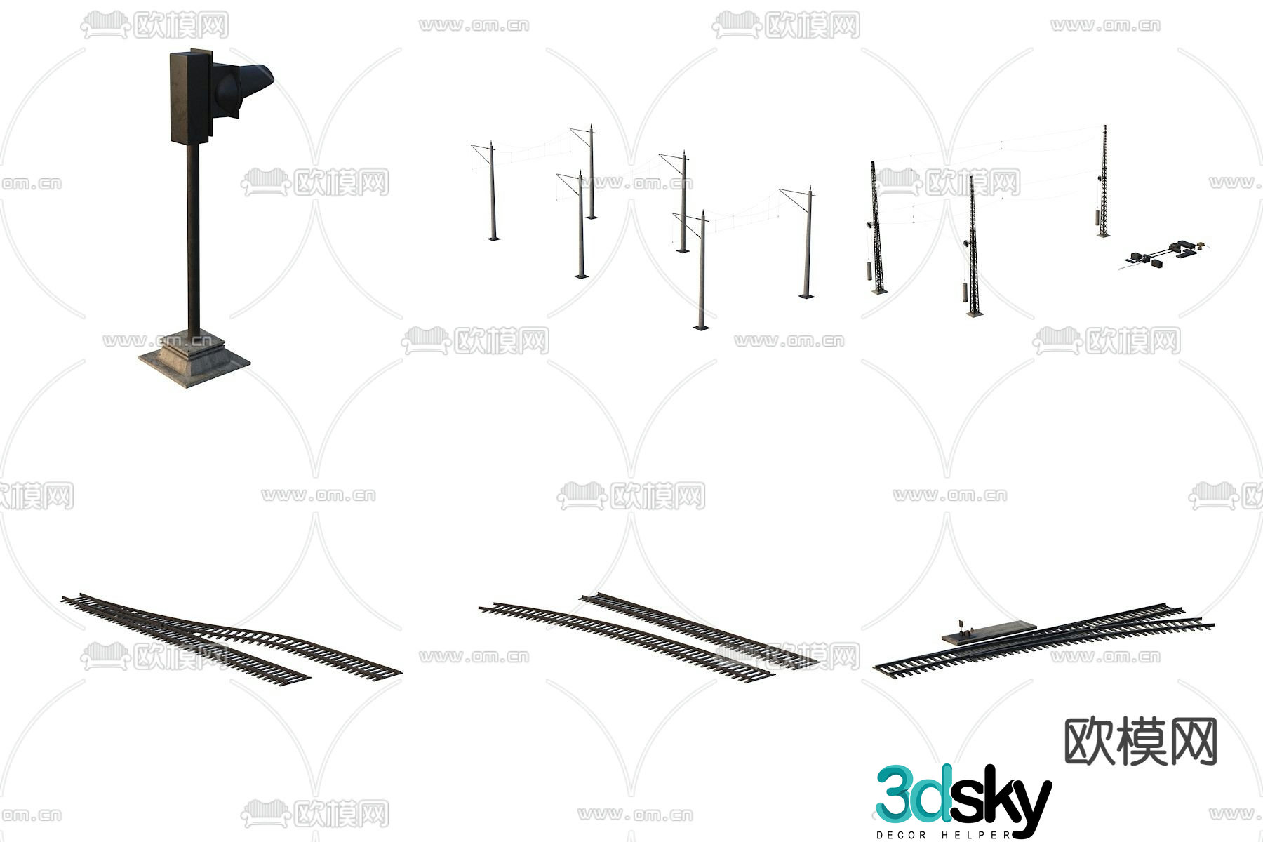 train track railway indicator light telephone pole 3d model