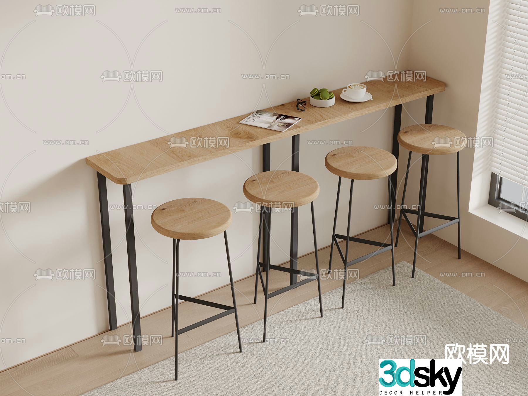 Bar counter bar chair 3d model