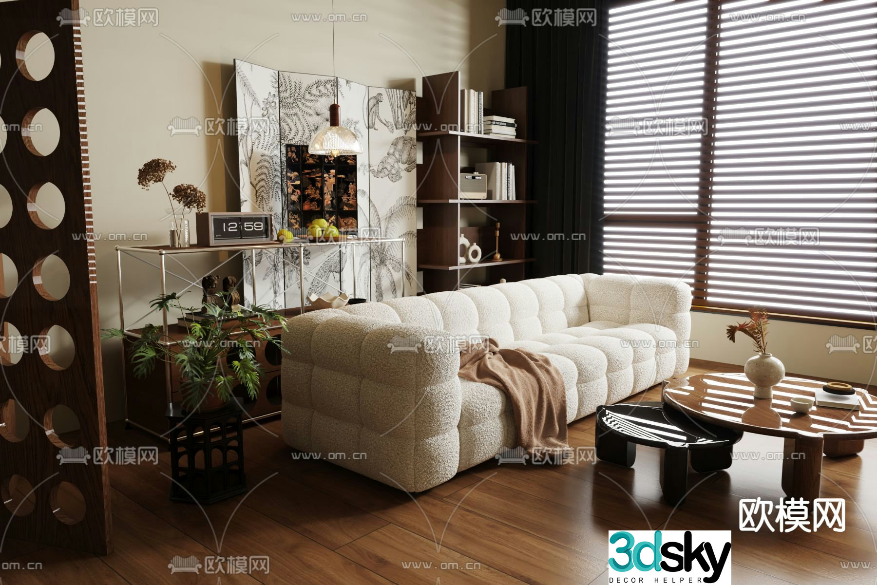 Cream style sofa multi-person sofa 3d model