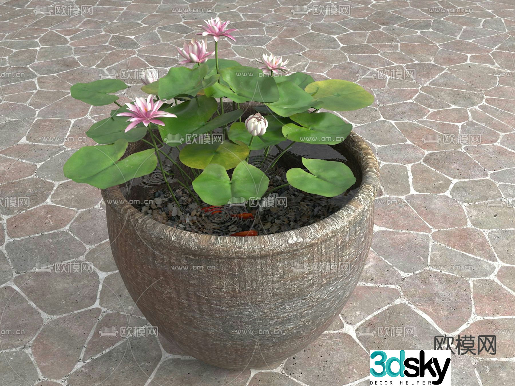 Chinese ancient fish tank landscape sketch water tank 3D model