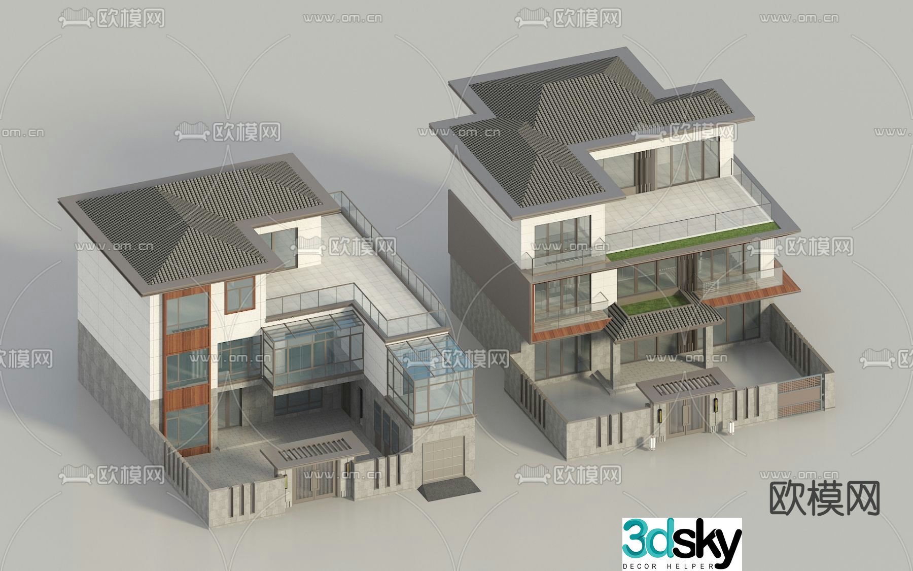 Chinese style single-family villa 3D model