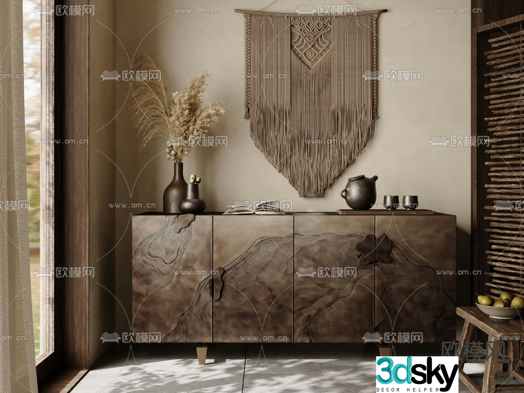 Middle-aged style entrance cabinet end view cabinet 3D model