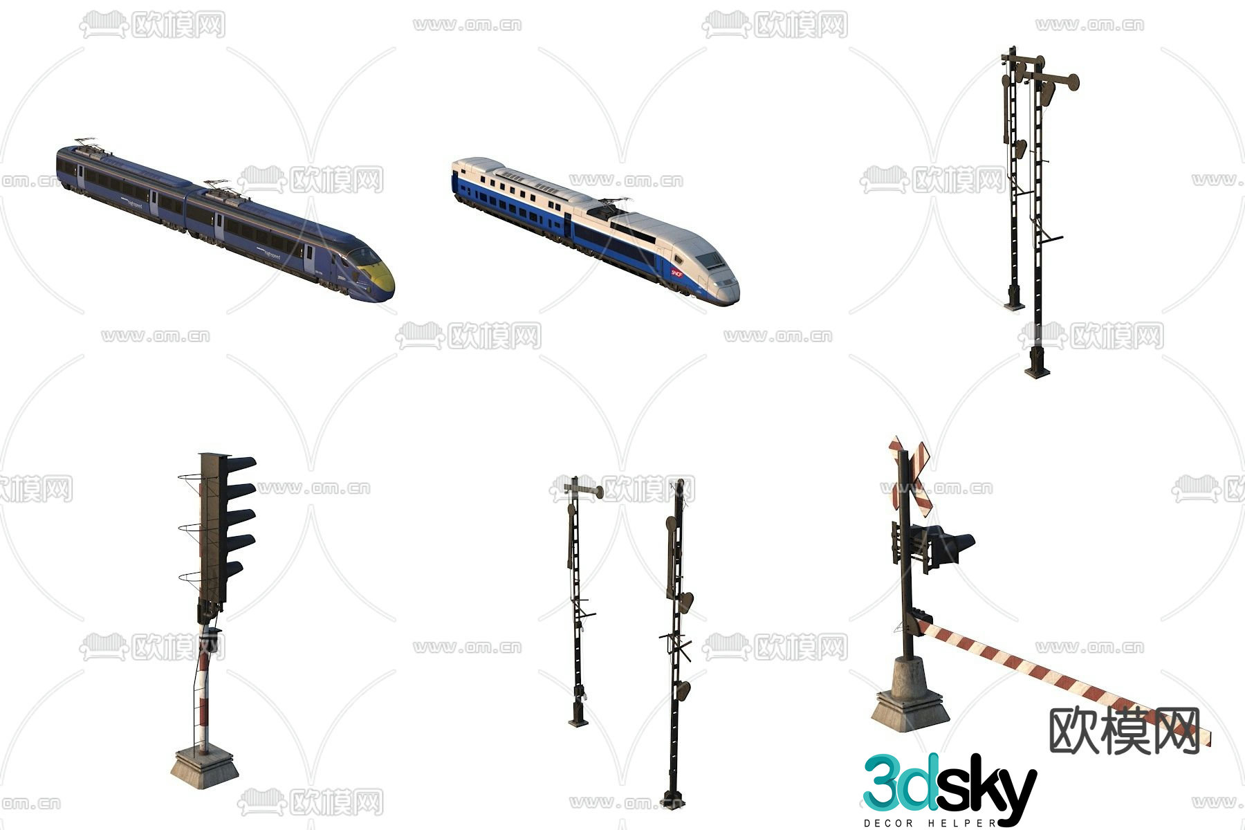 EMU track, railway indicator light, parking pole, traffic light 3D model