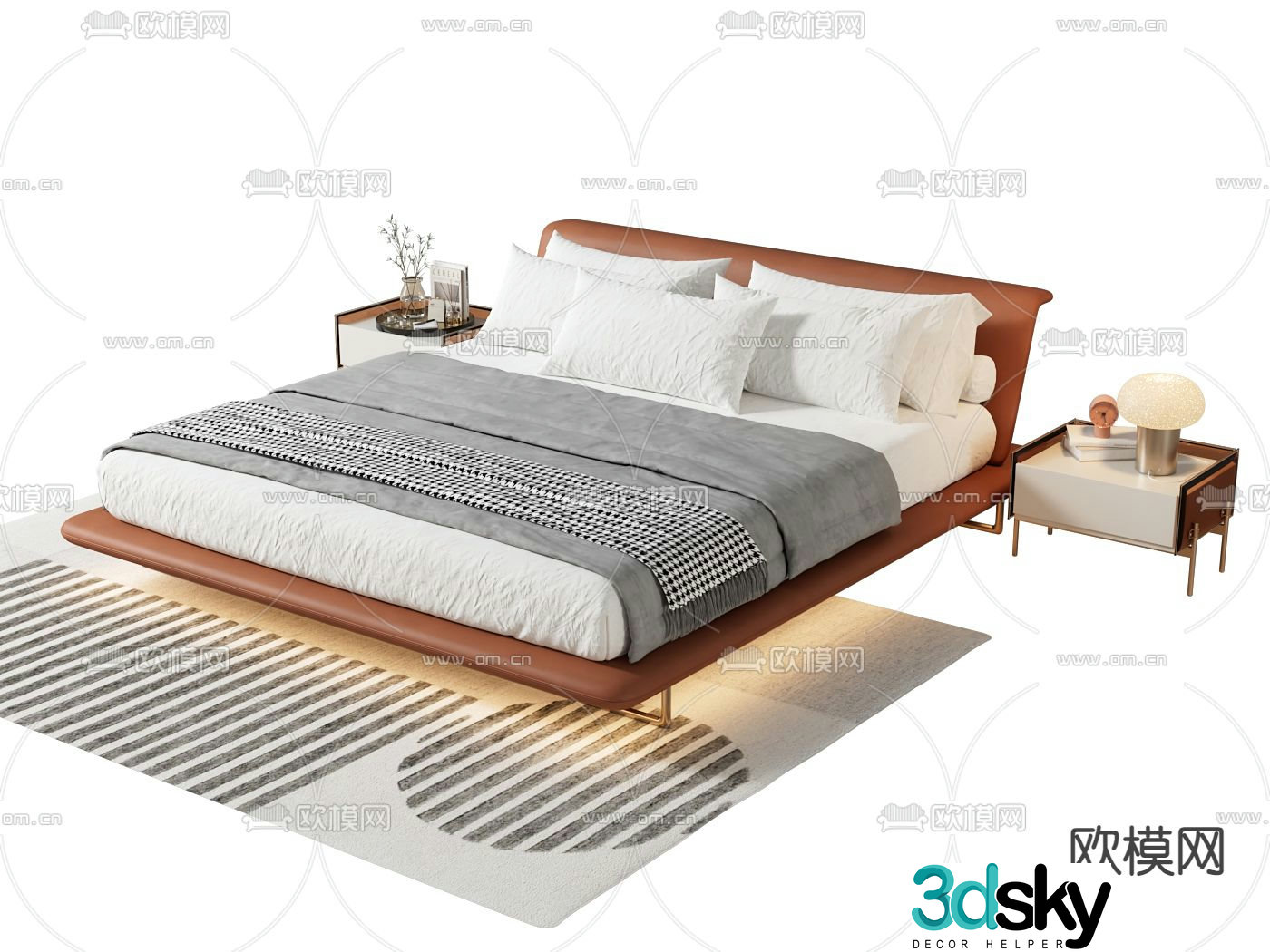 Leather double bed 3d model