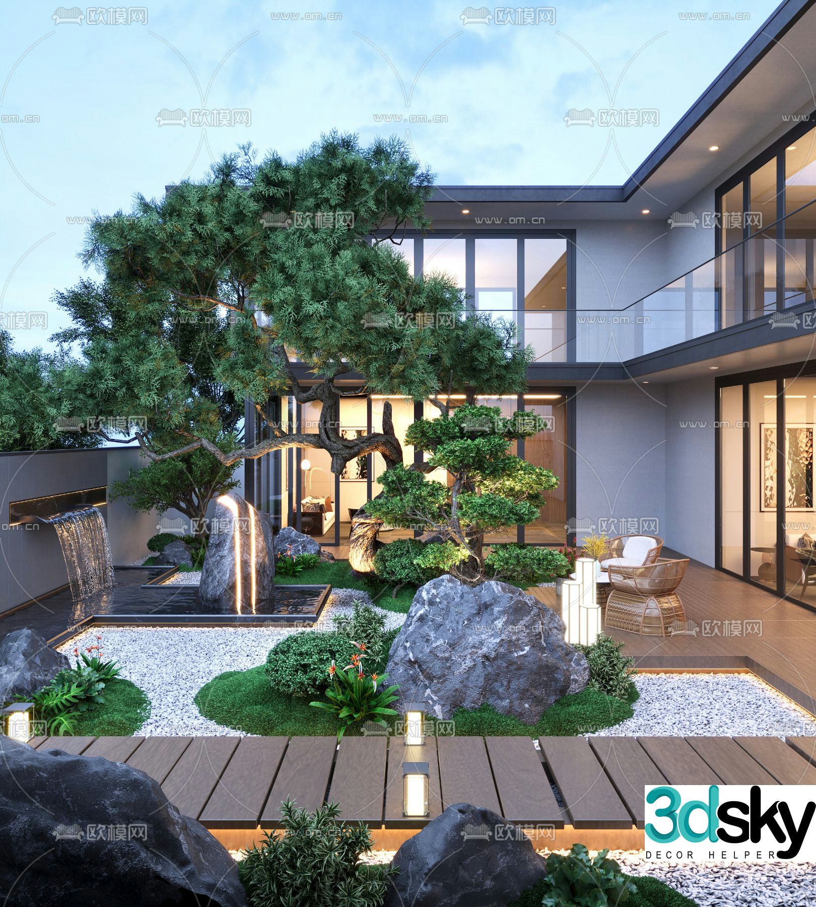 Courtyard landscape villa courtyard 3d model