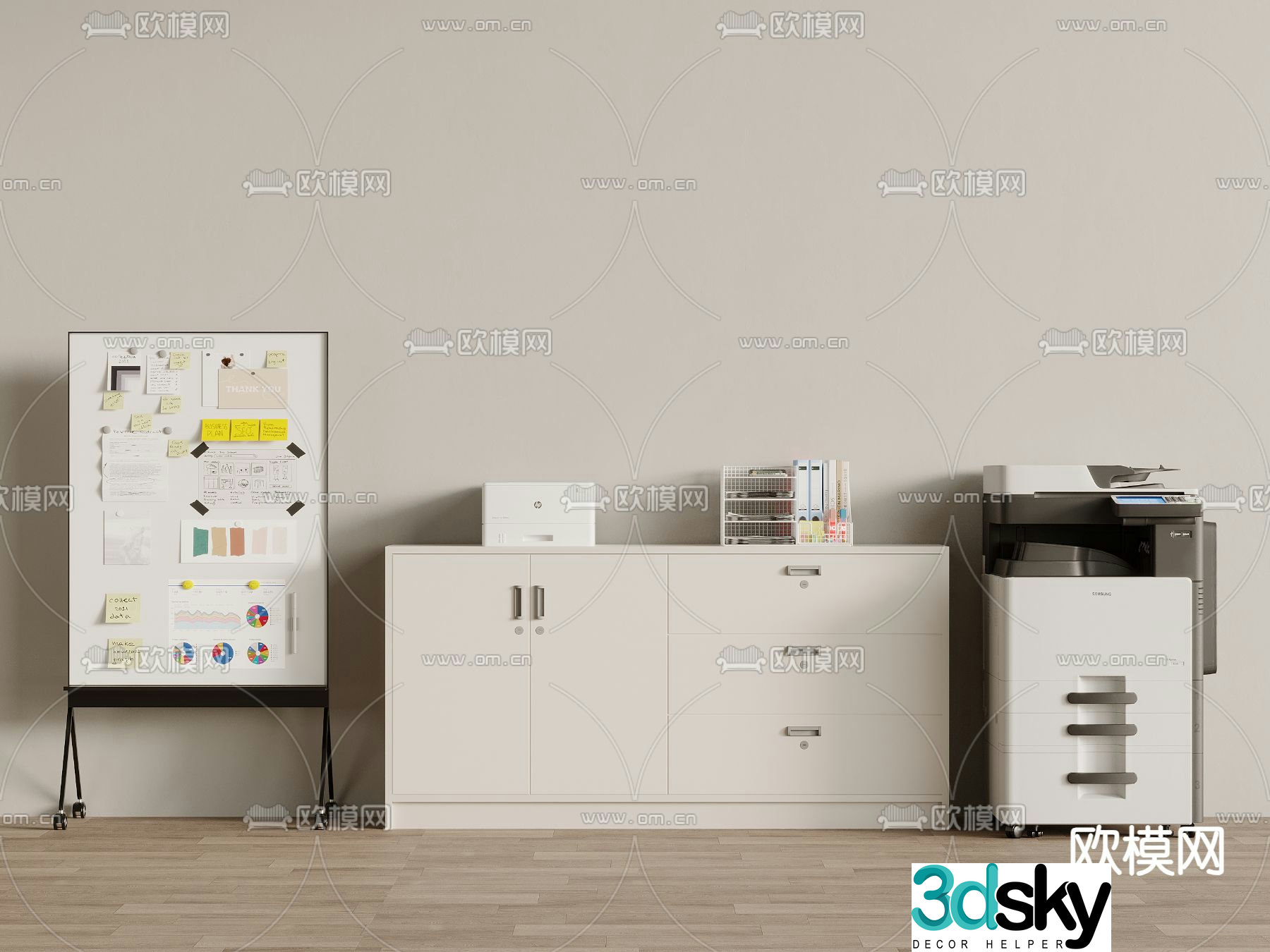 File cabinet printer office supplies 3d model