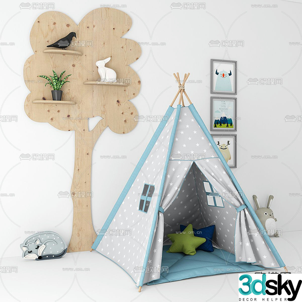 Children’s tent toys tree shelf 3d model