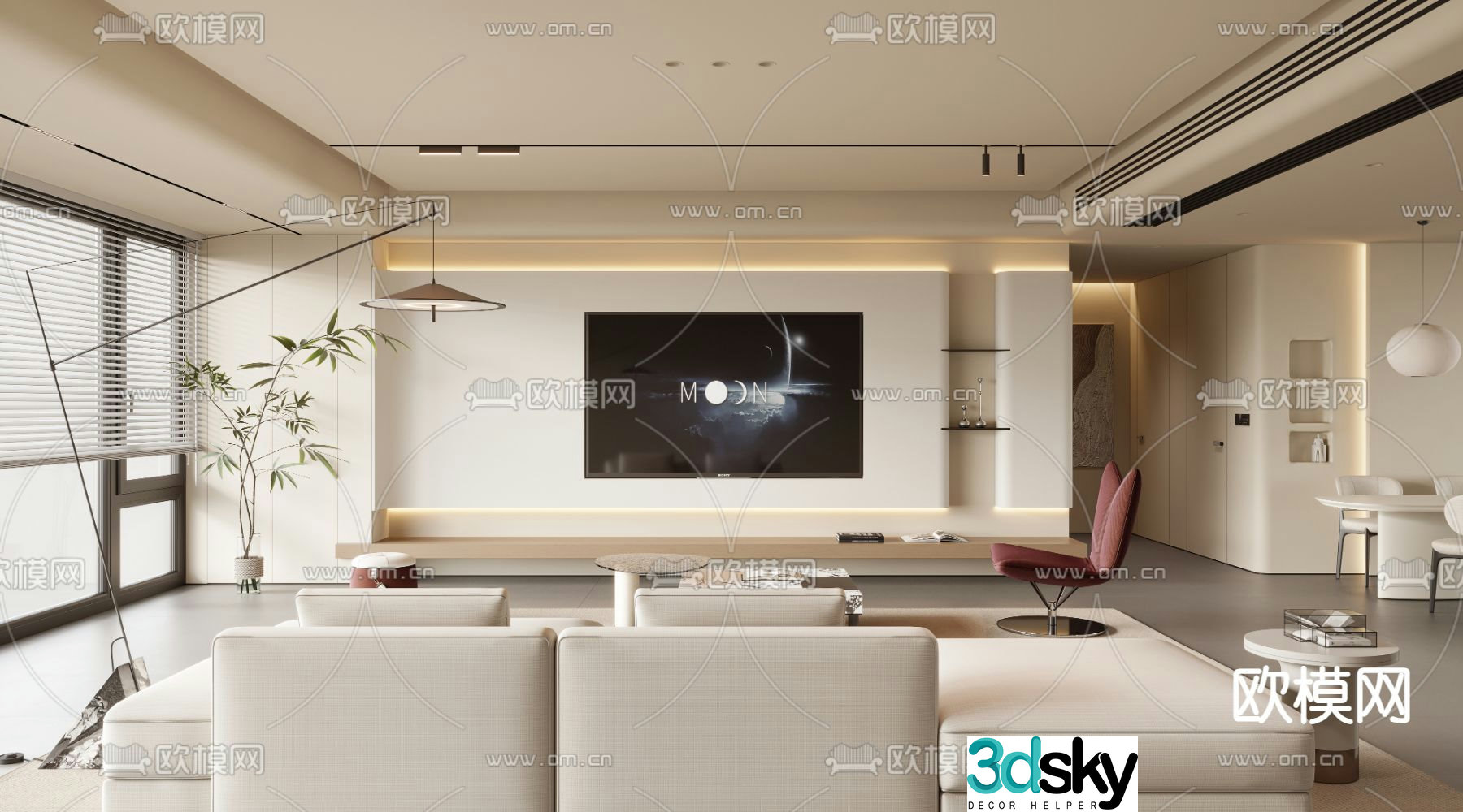 Creamy living room 3d model