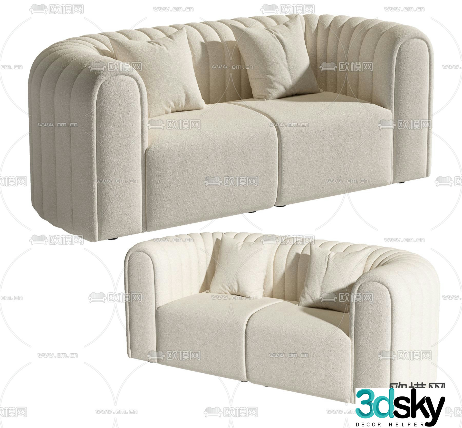 Cream style sofa double sofa 3d model