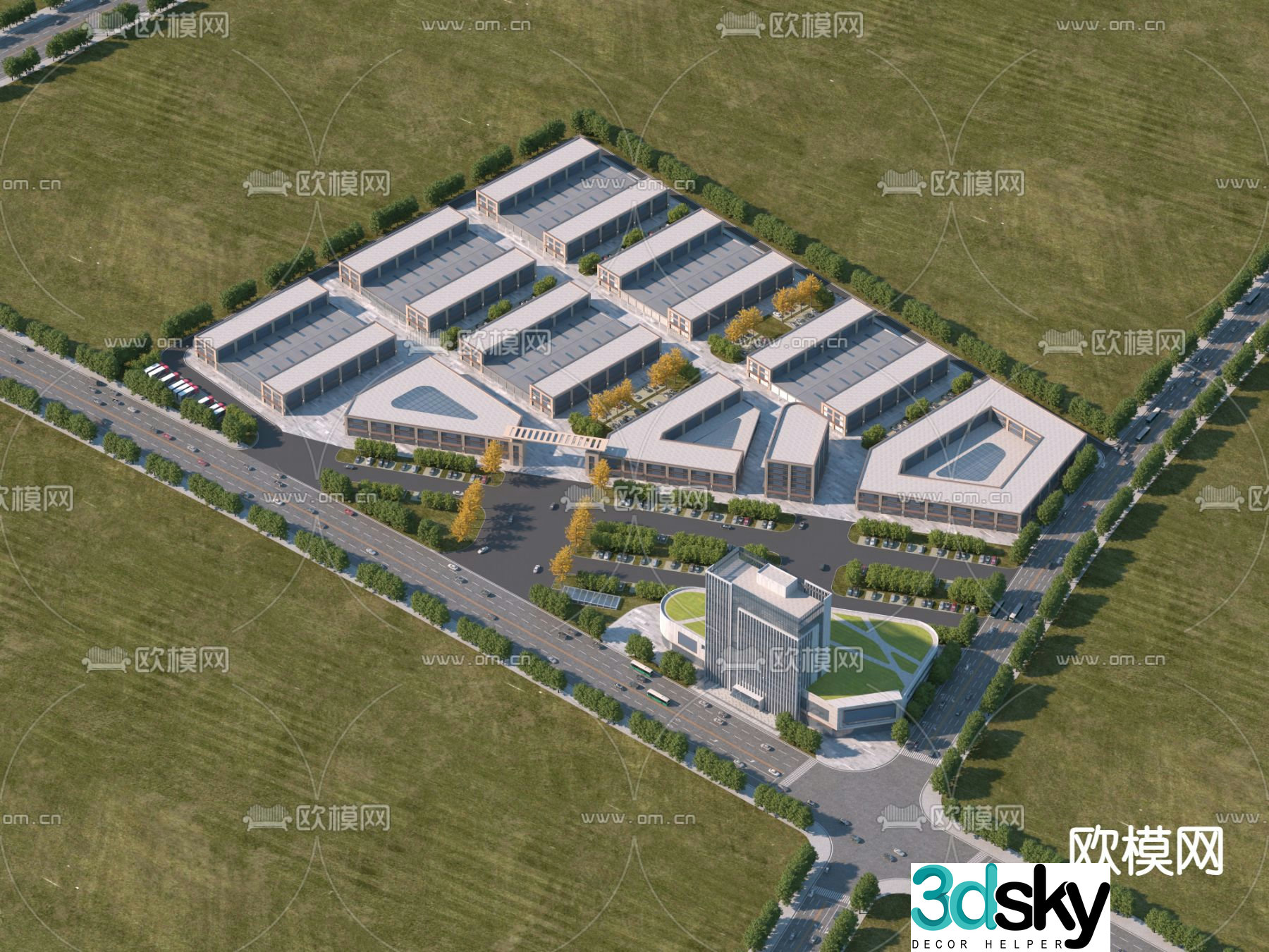 Industrial park factory aerial view 3d model