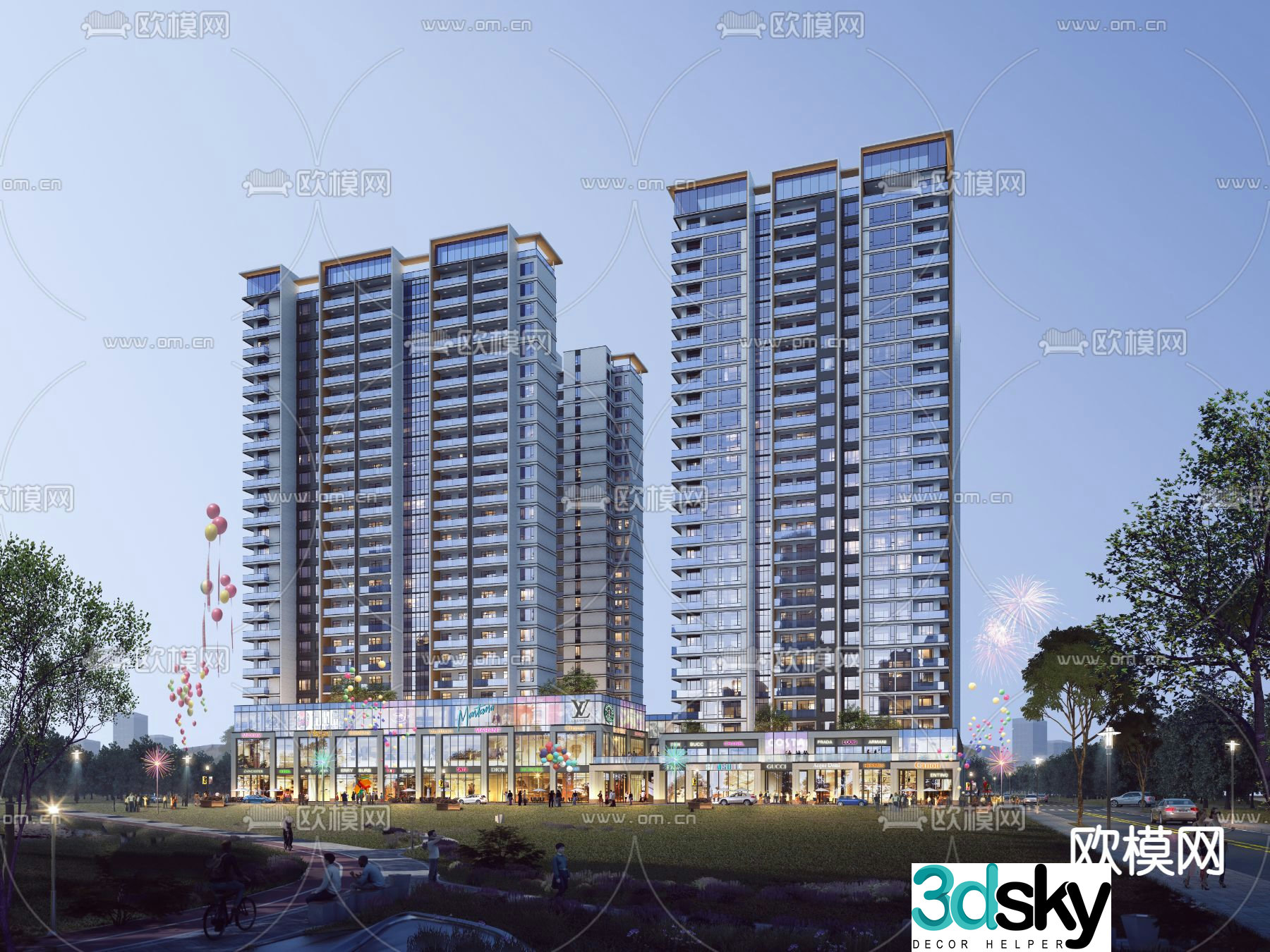 3D model of high-rise residential building exterior