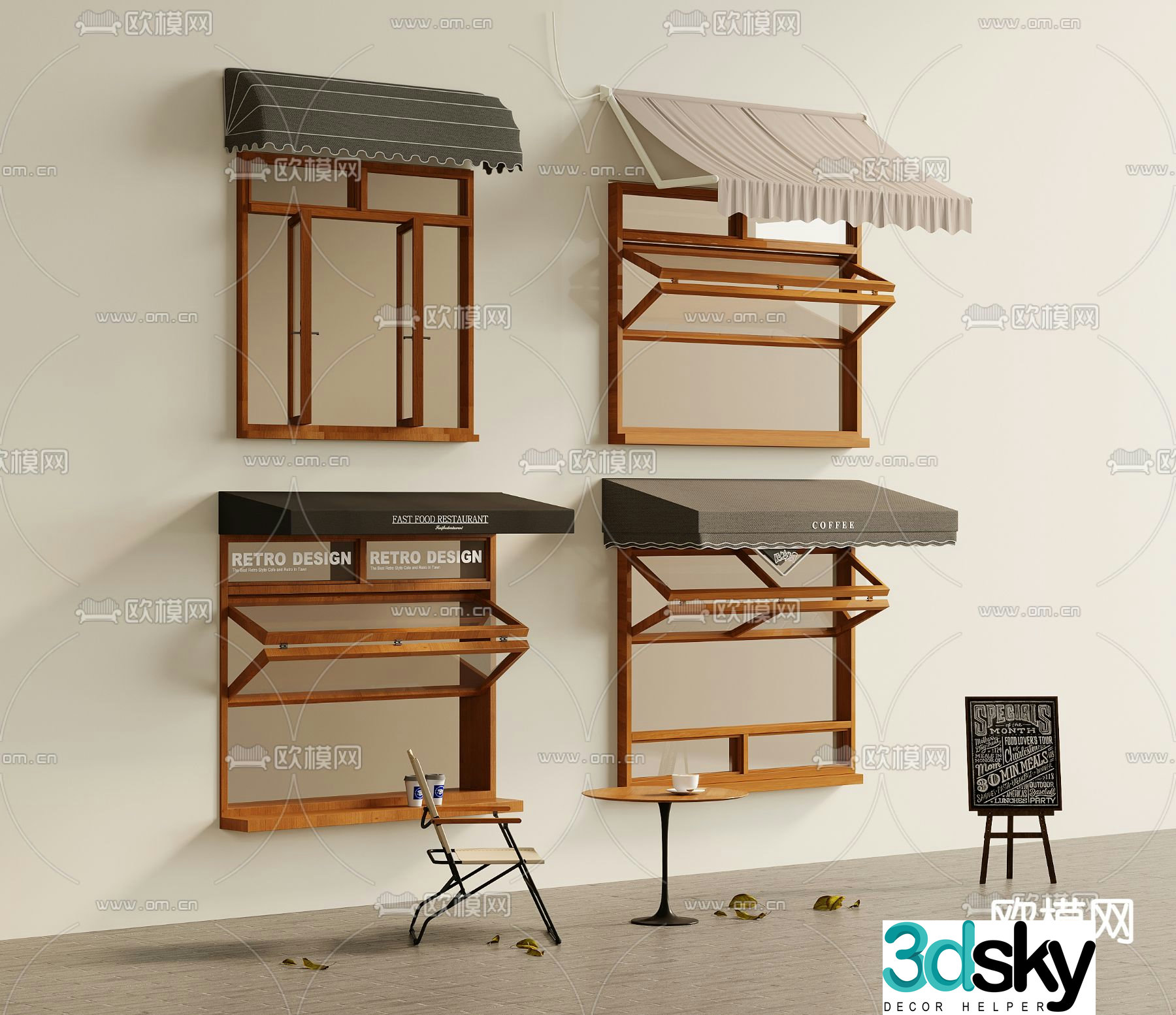 Folding window internet celebrity window up and down folding window 3d model