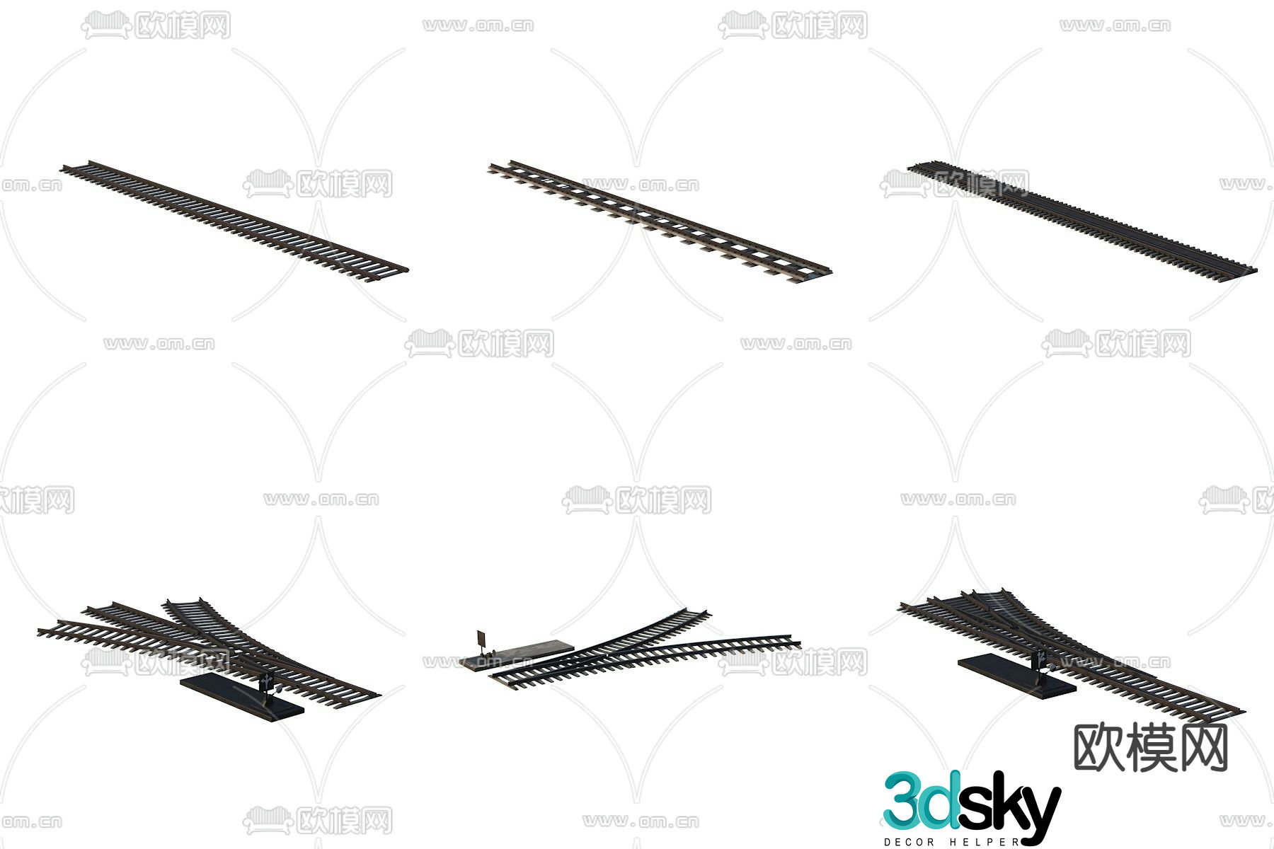 train track railway track fork 3d model