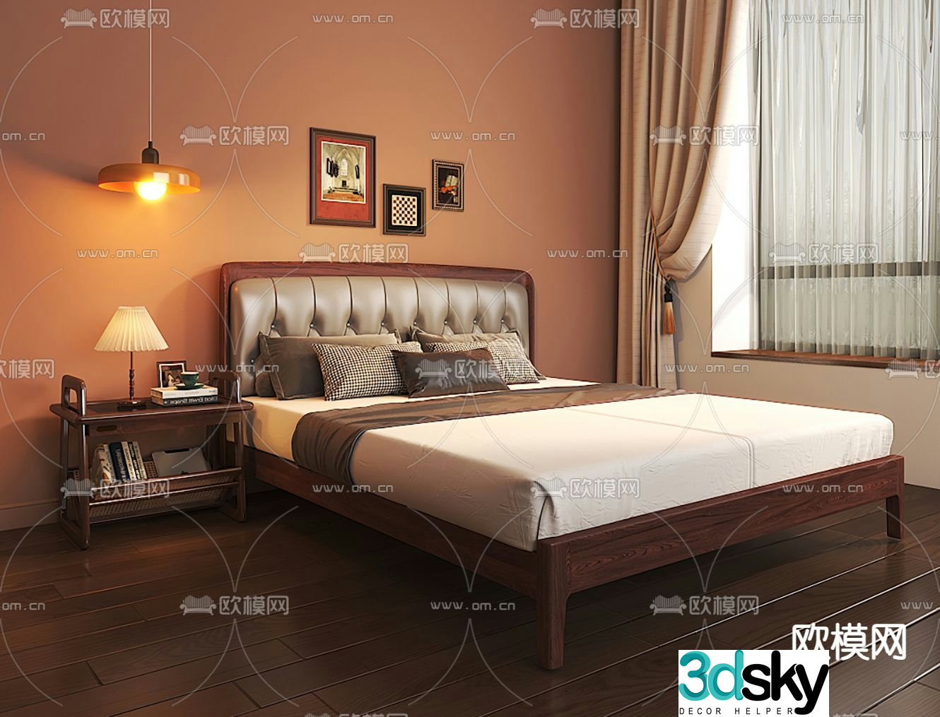 Medieval style double bed 3d model