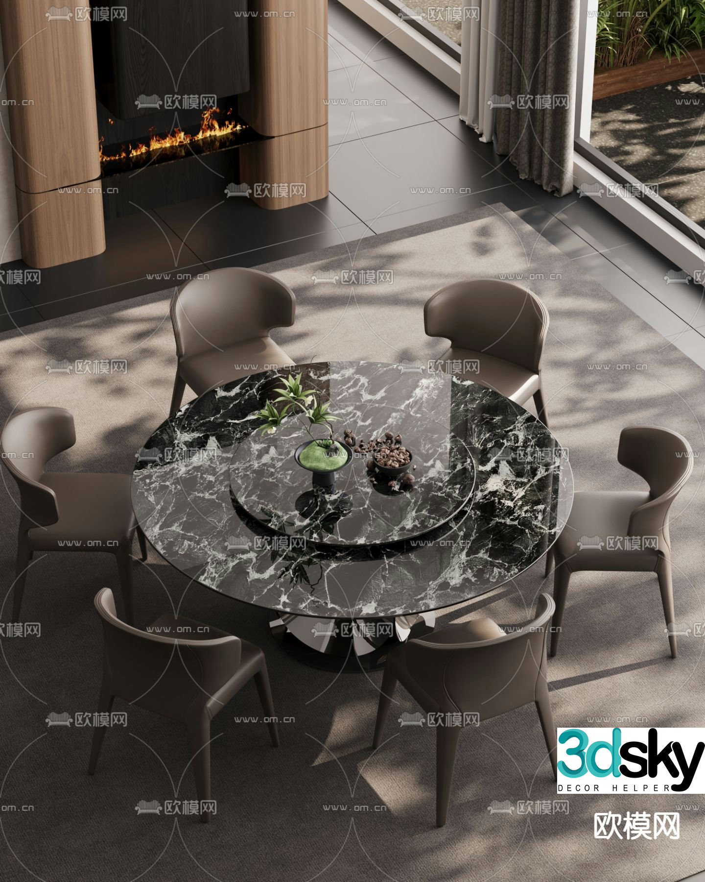 Italian dining table and chairs Round dining table 3D model