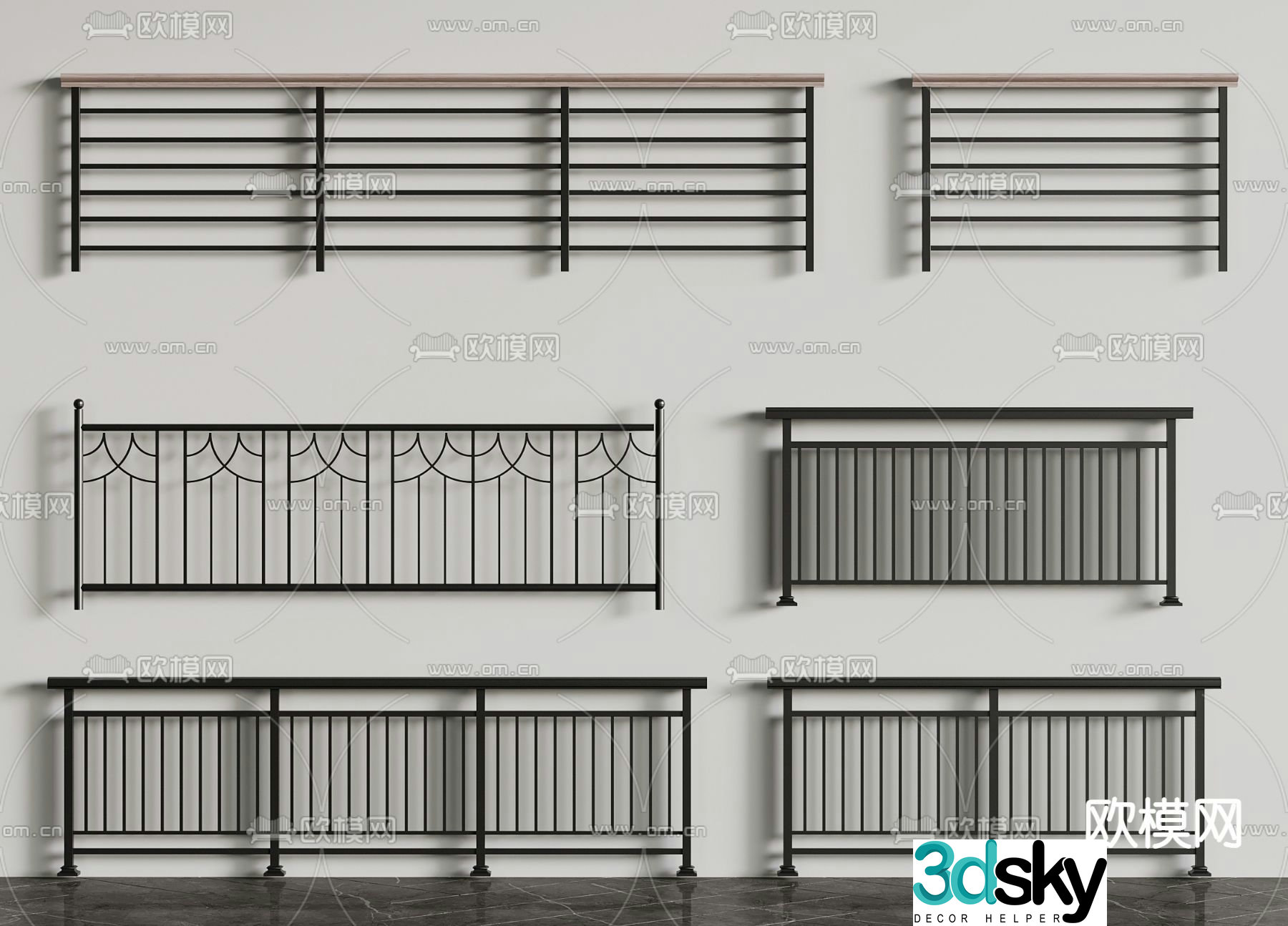 Wrought iron railing guardrail fence 3d model