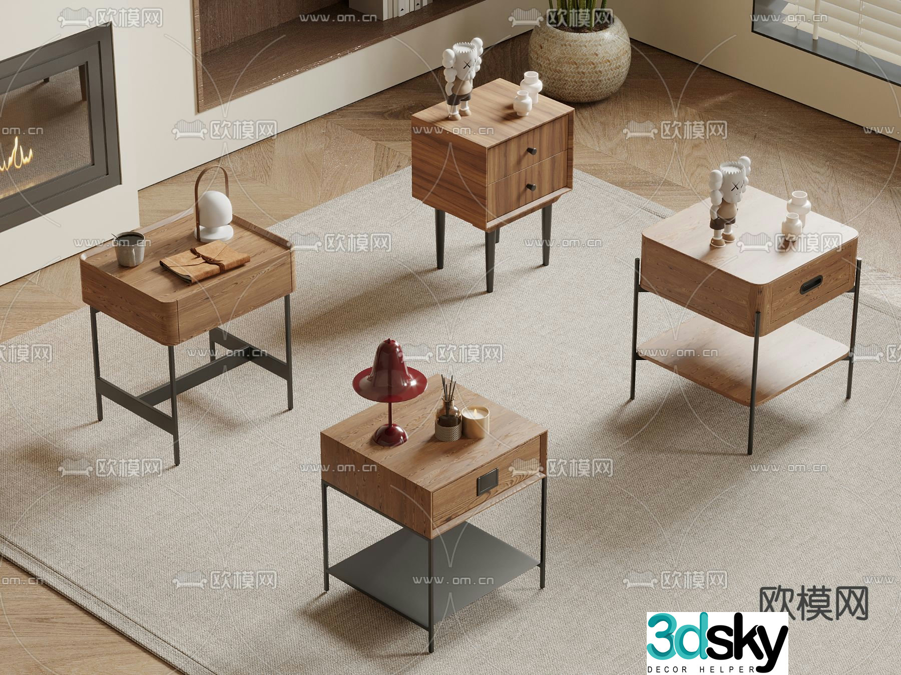 Wabi-sabi style bedside table 3d model