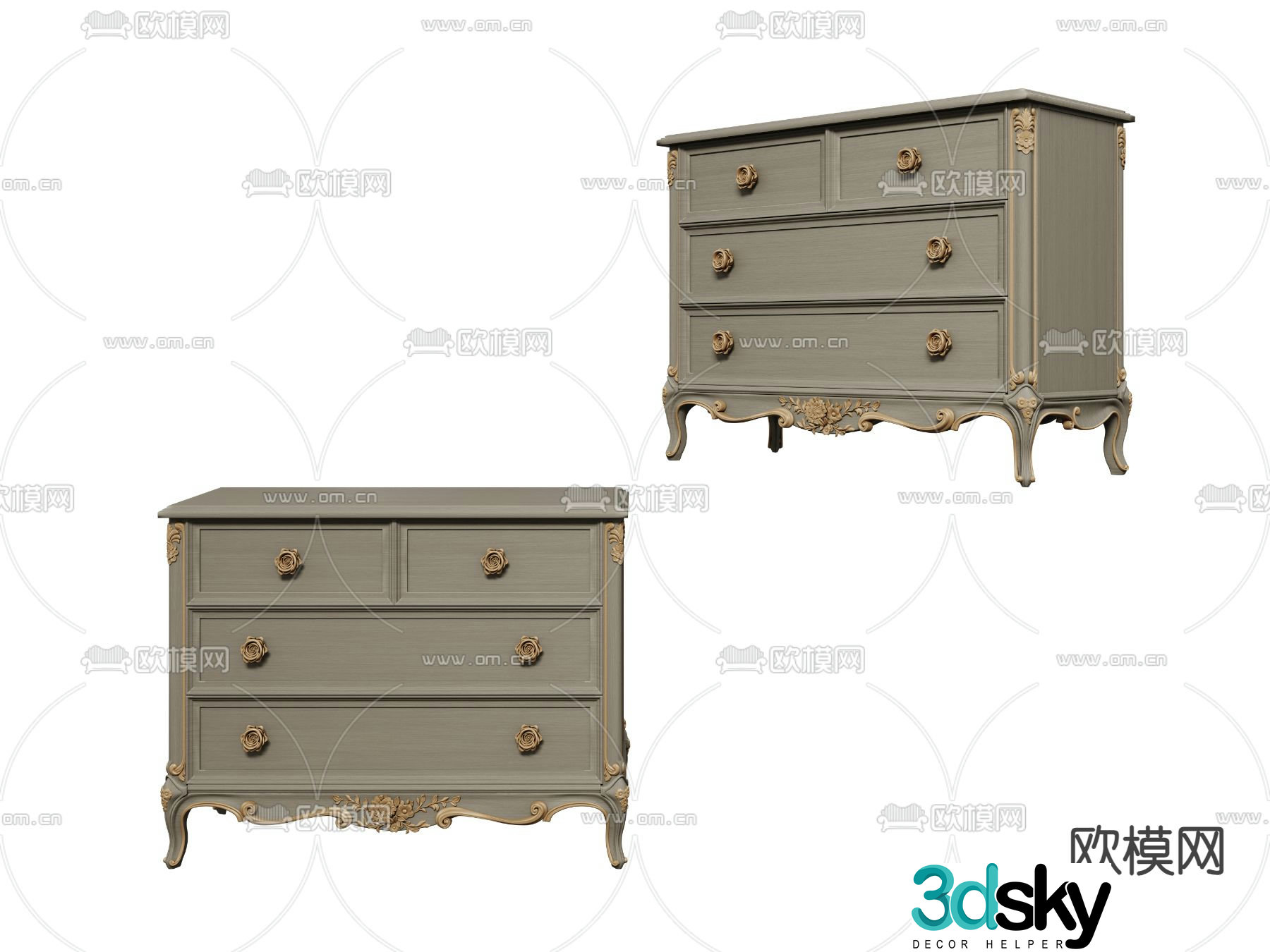 European style bedside table 3d model