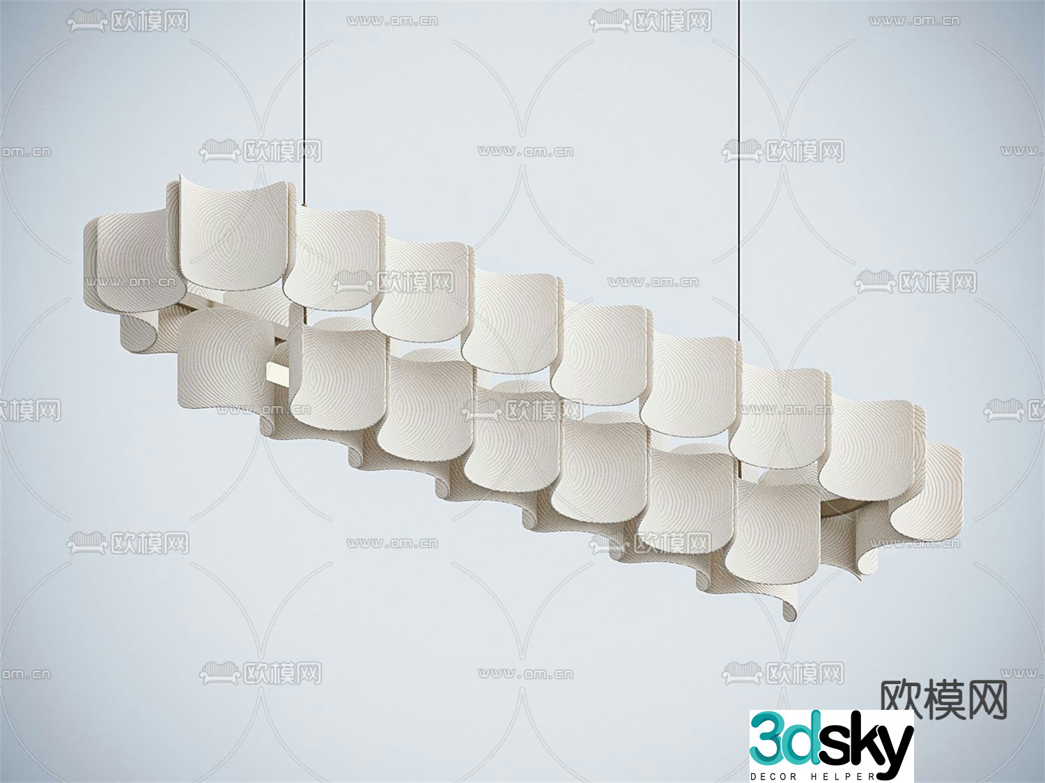 Cream style chandelier strip chandelier 3d model