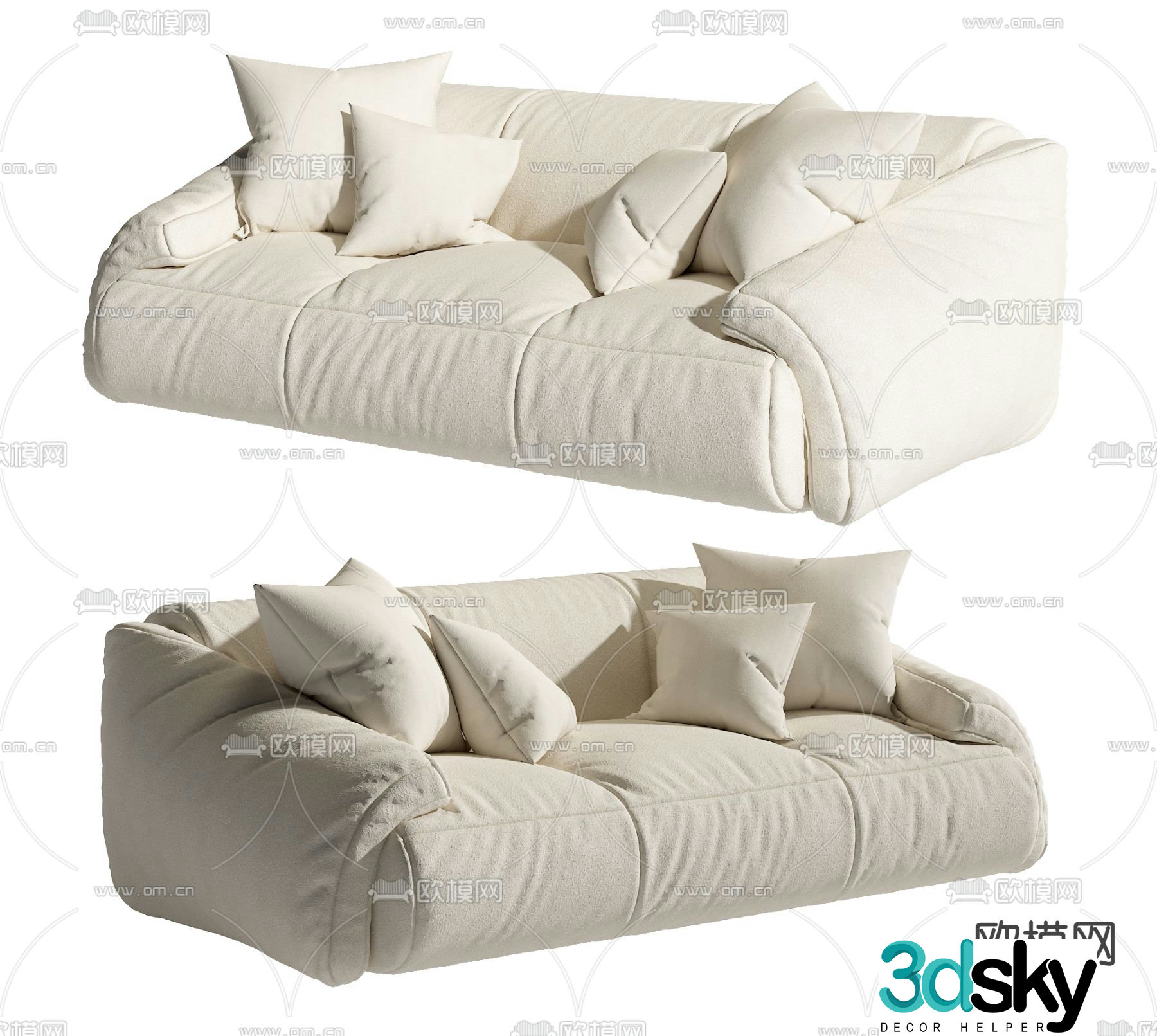 Three seater sofa upholstered sofa 3d model