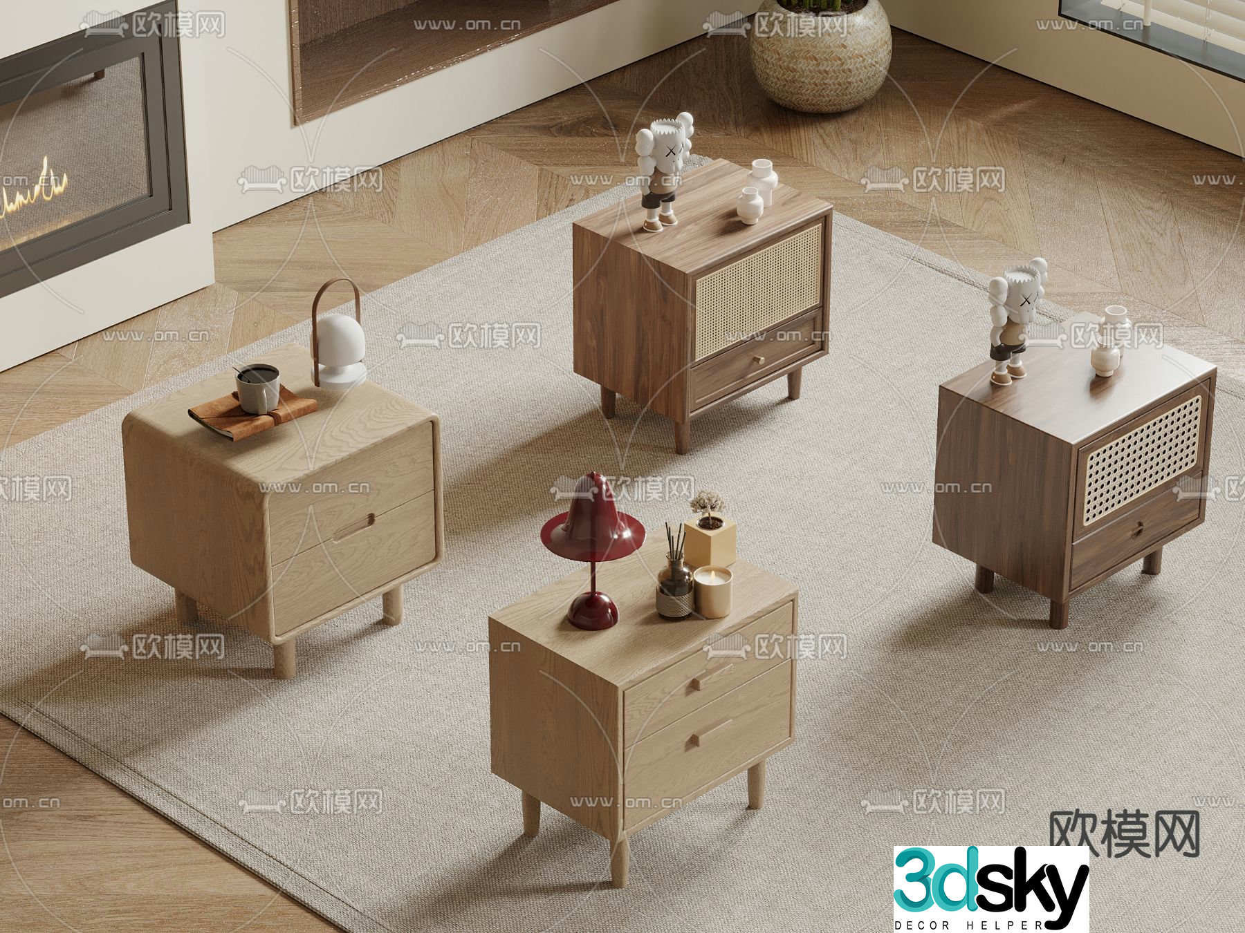 Wabi-sabi style bedside table 3d model