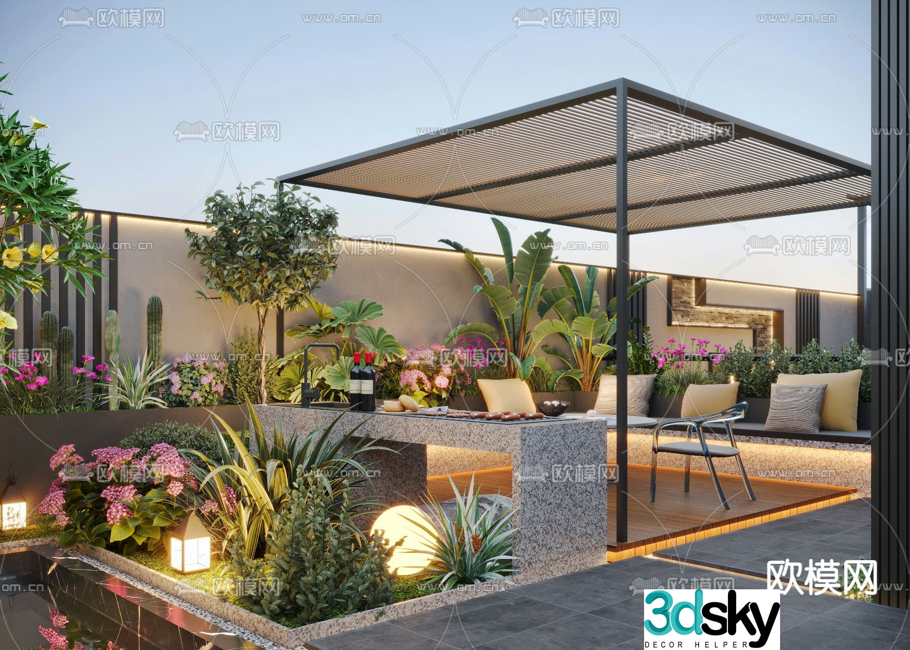Courtyard landscape garden 3d model