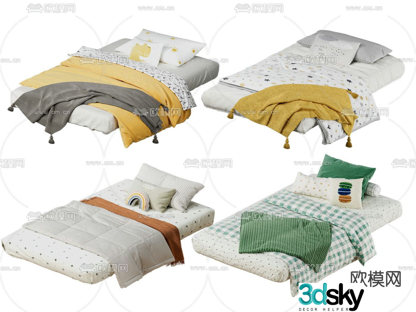Modern children’s bed single bed 3d model