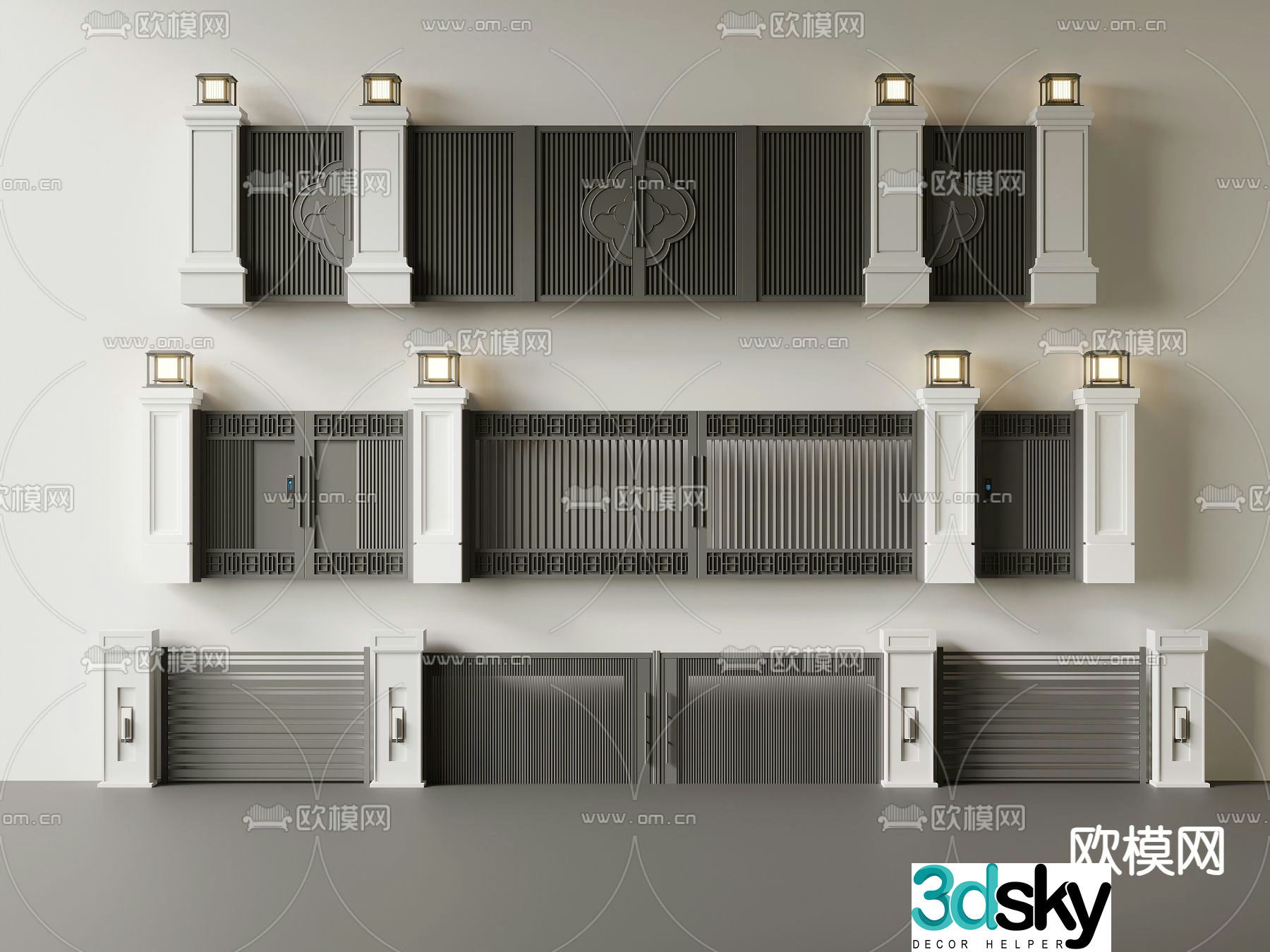 New Chinese style courtyard gate courtyard fence 3d model