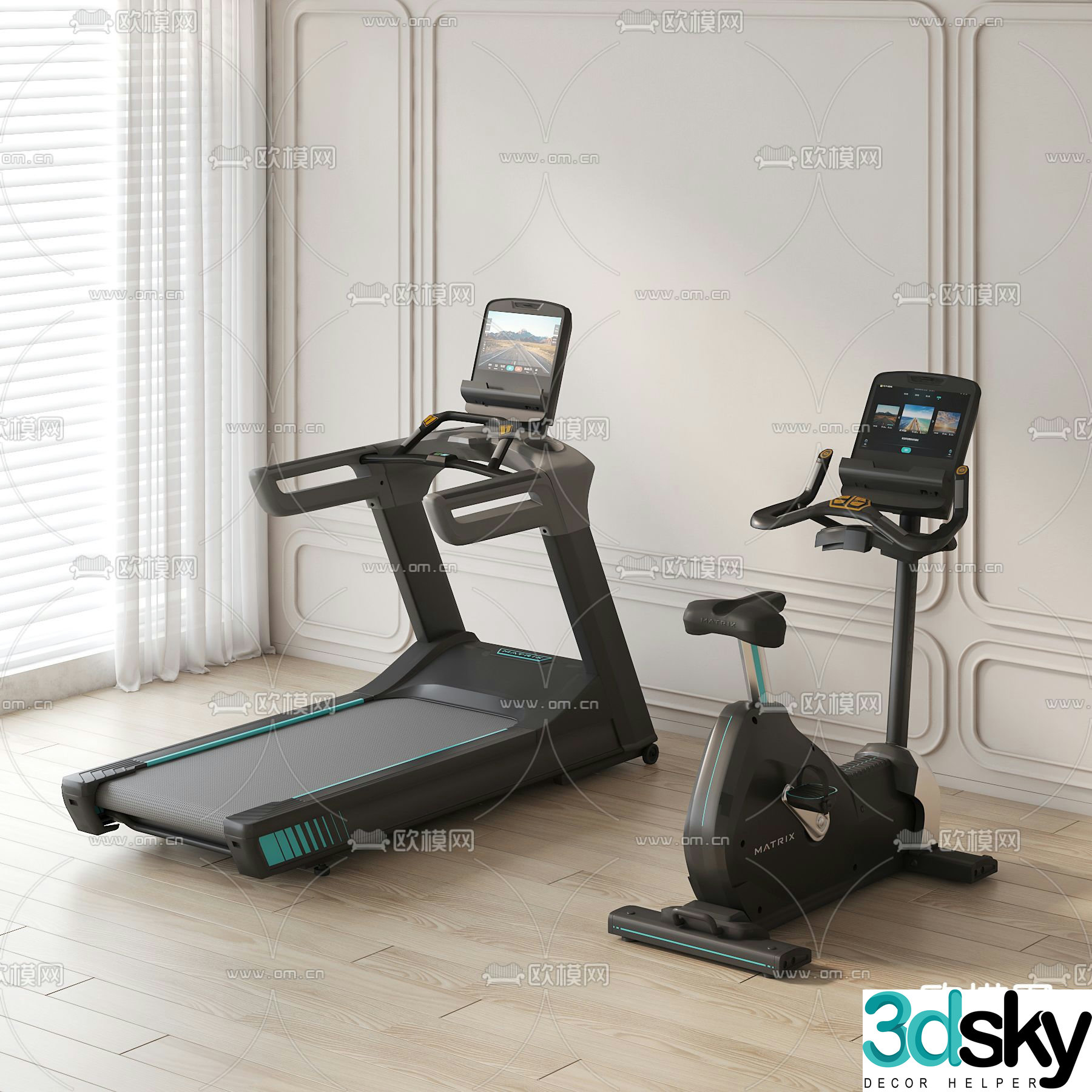 Fitness equipment treadmill spinning 3d model