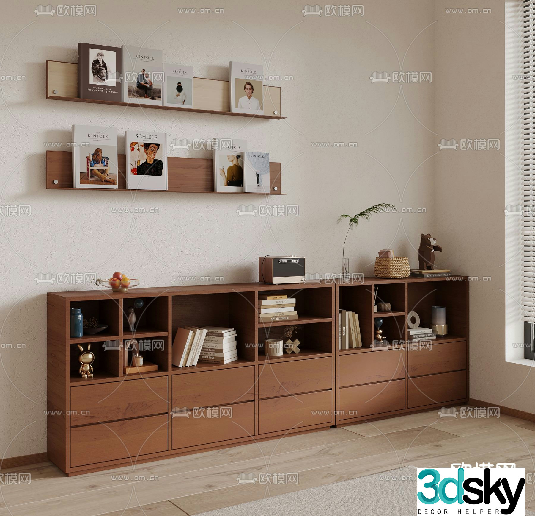 Medieval style bookcase bookshelf low cabinet 3d model