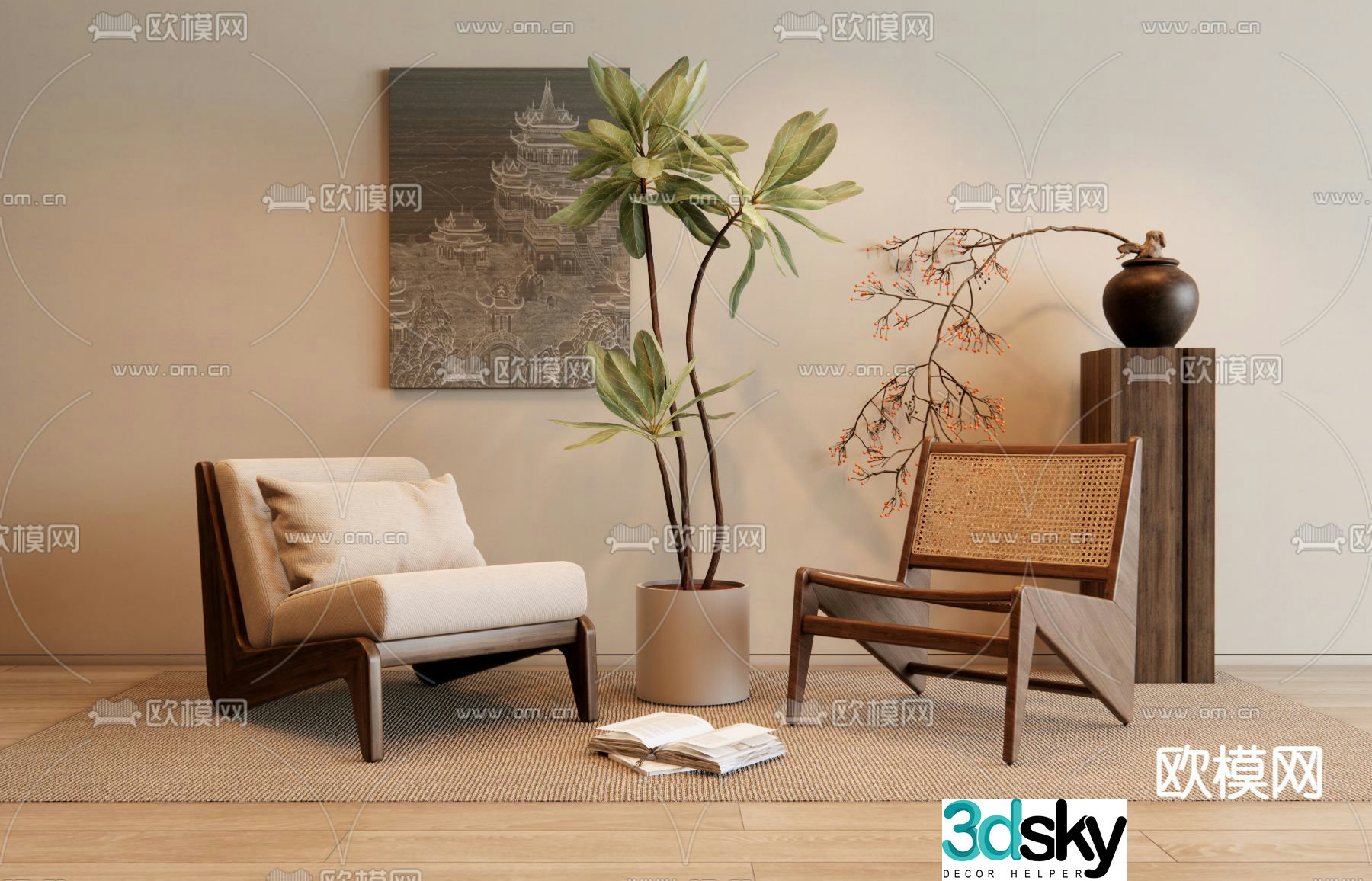 Wabi-sabi chair leisure chair rattan chair 3D model