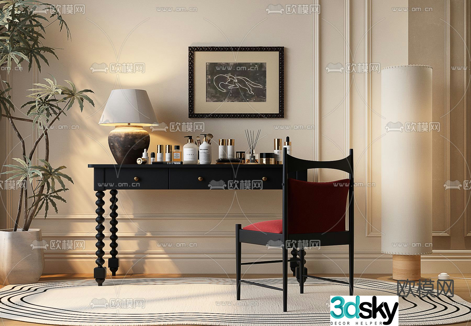 Medieval style dressing table dressing table 3d model