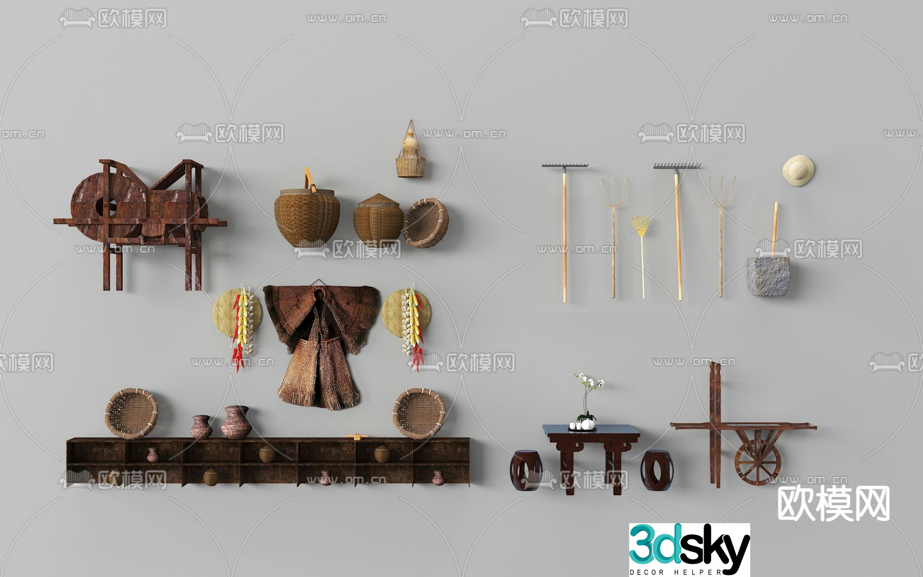 Chinese farm tools farming sketch 3d model