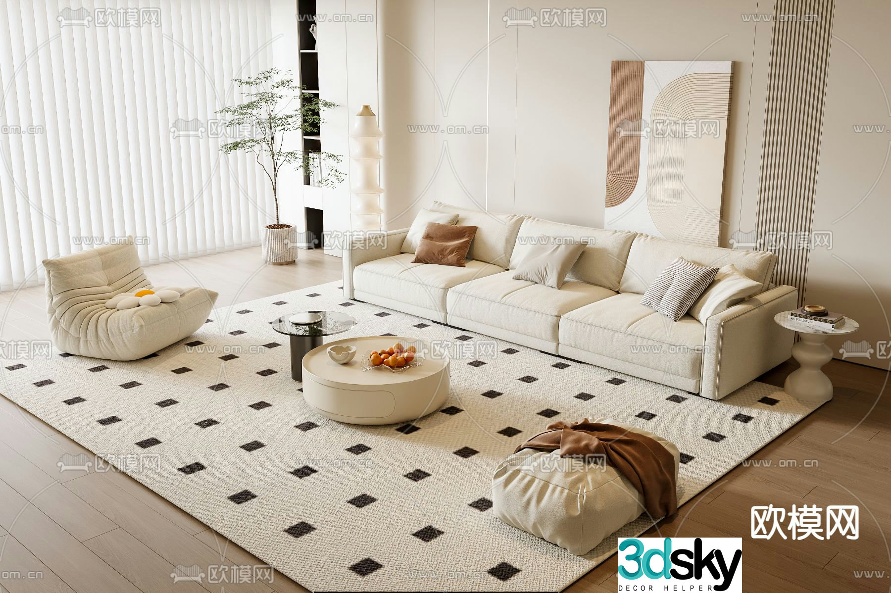 Cream style modular sofa 3d model