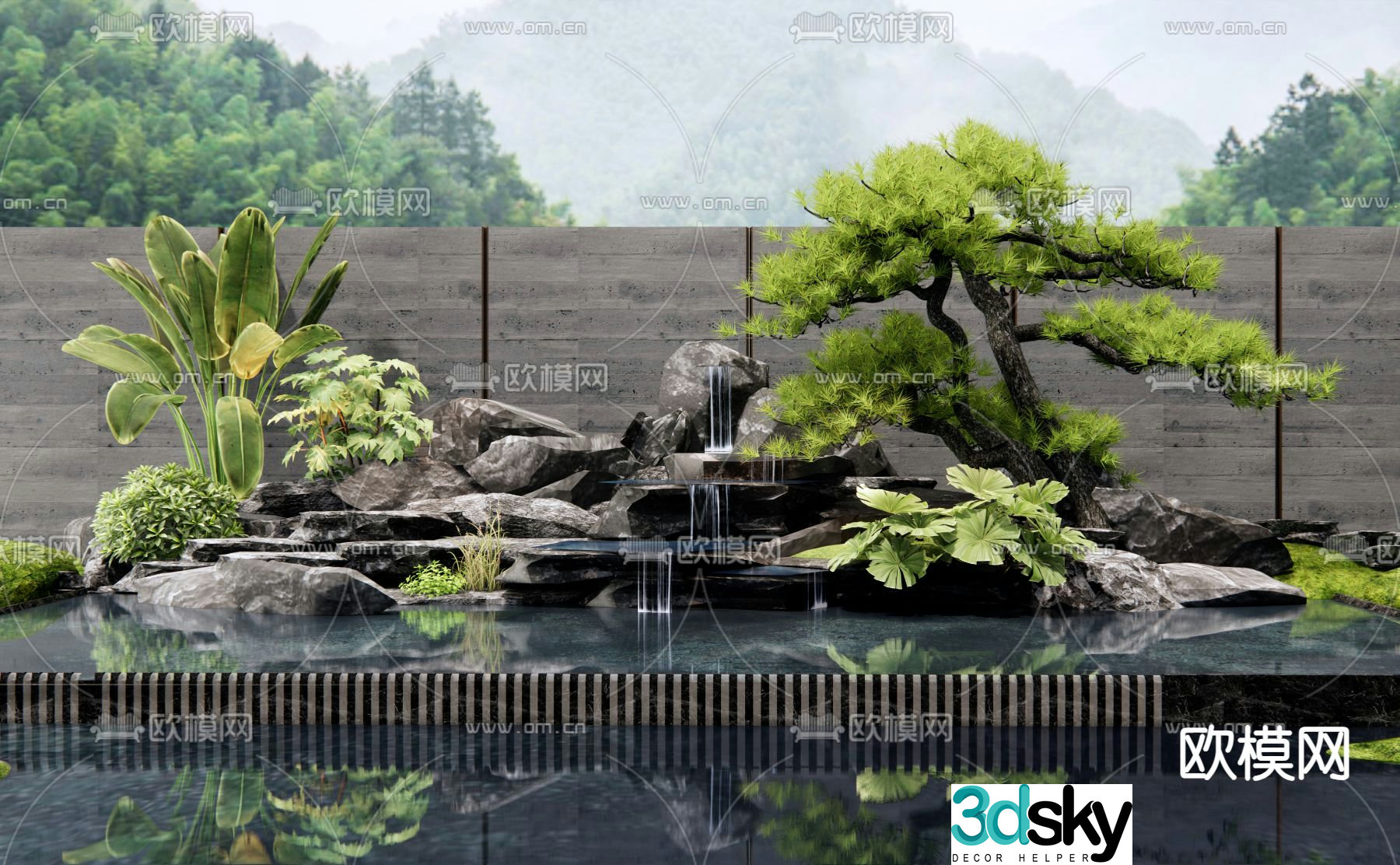 New Chinese style rockery waterscape falling water fountain 3d model