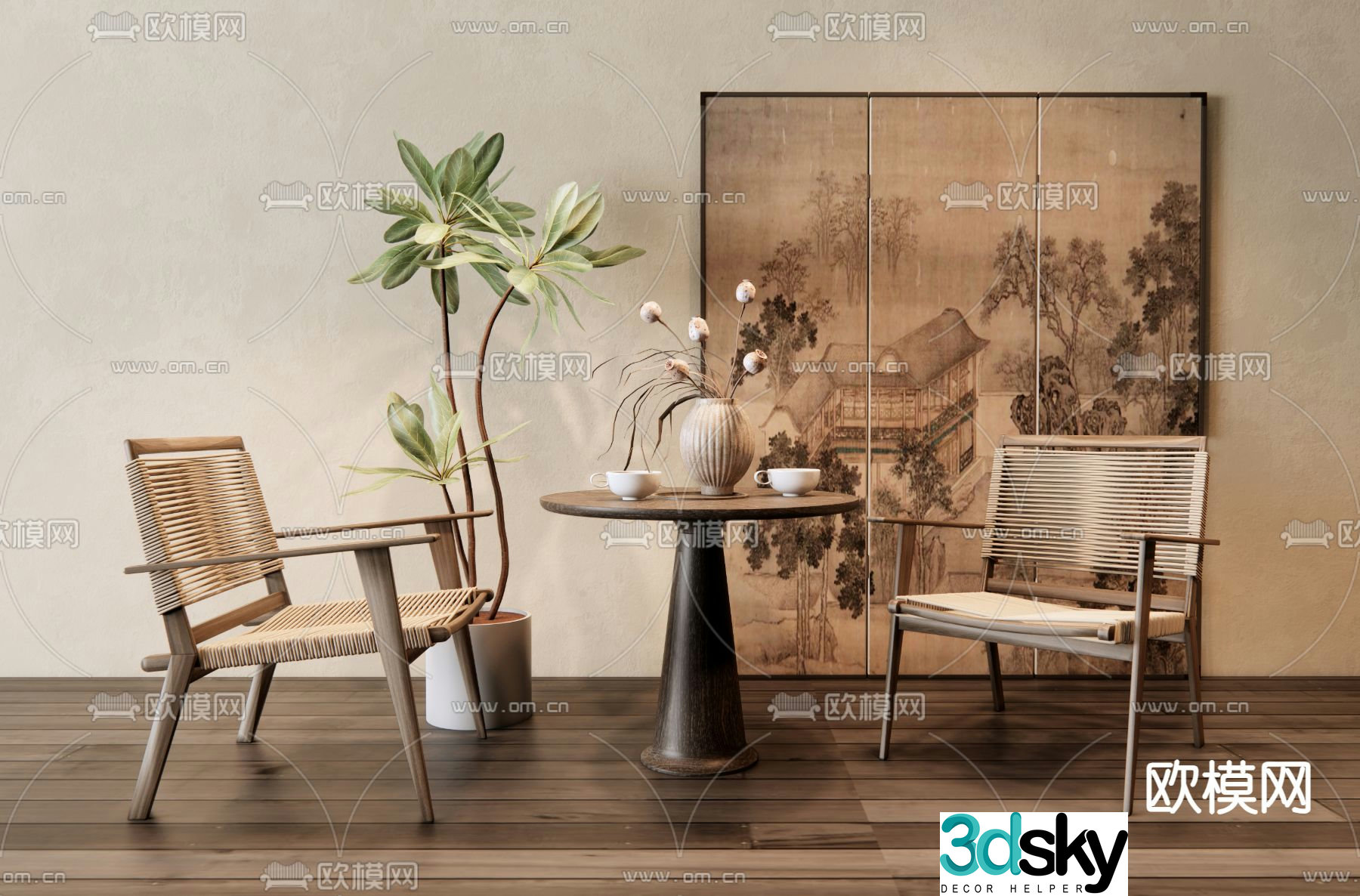 Wabi Sabi Leisure Table and Chair Negotiation Table and Chair 3D Model