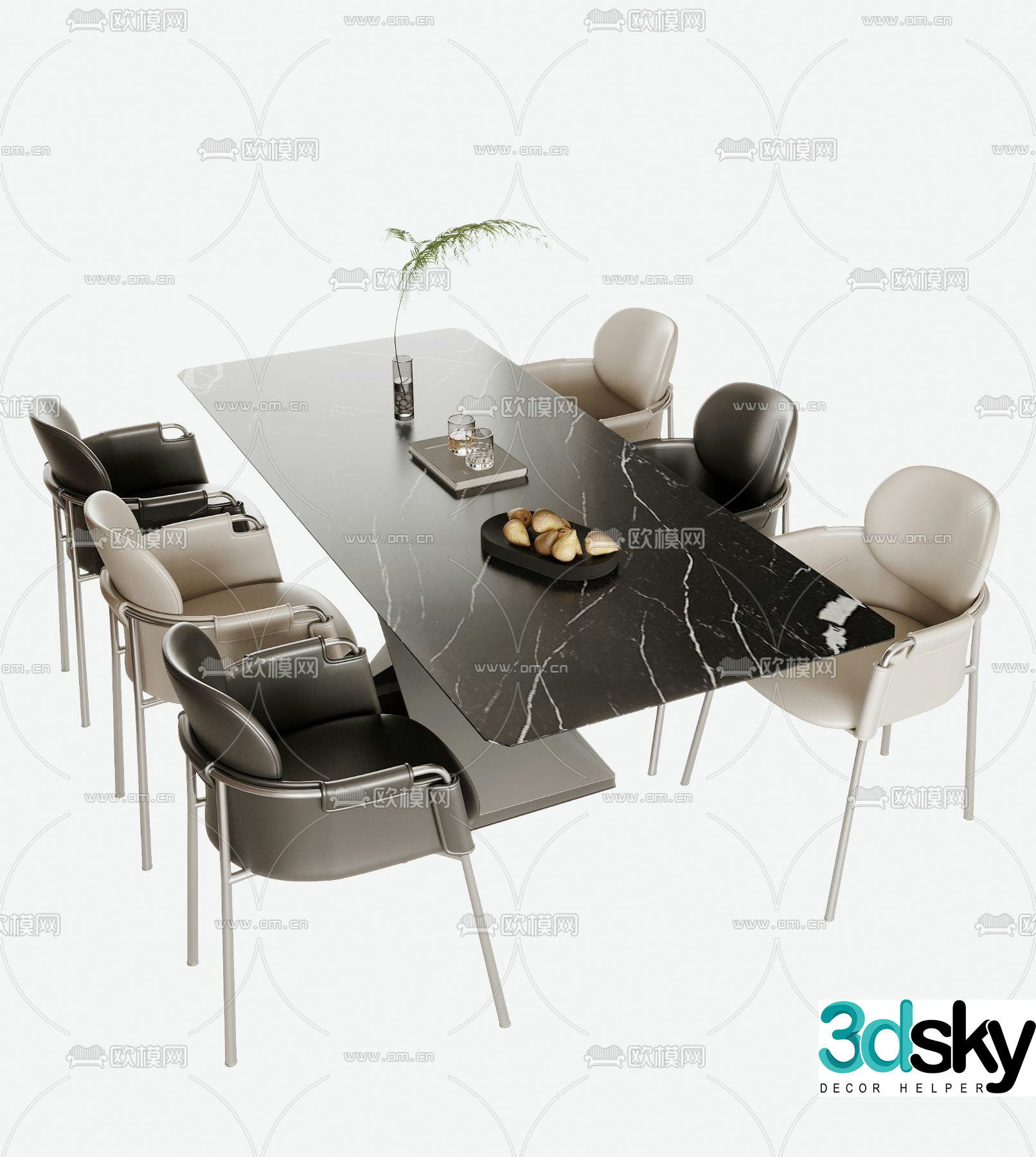 Bar dining table and chairs slate dining table 3d model