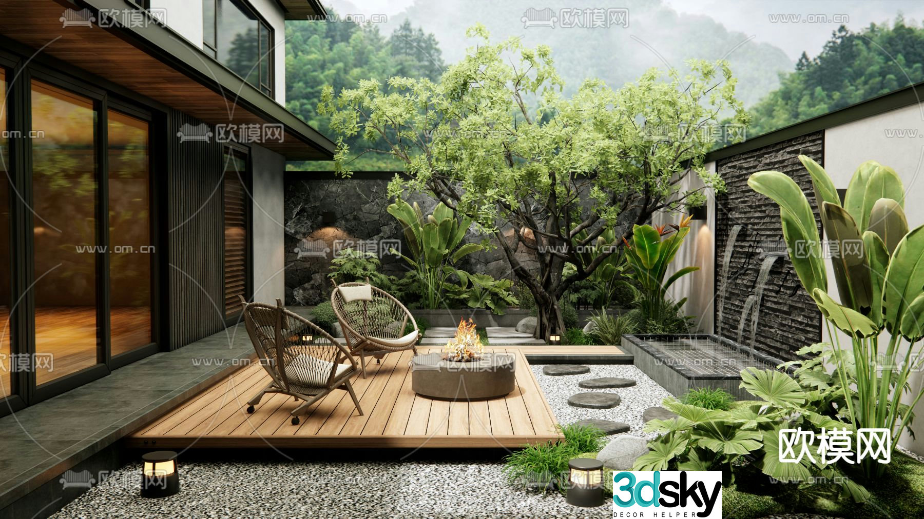 Villa courtyard garden courtyard landscape 3d model