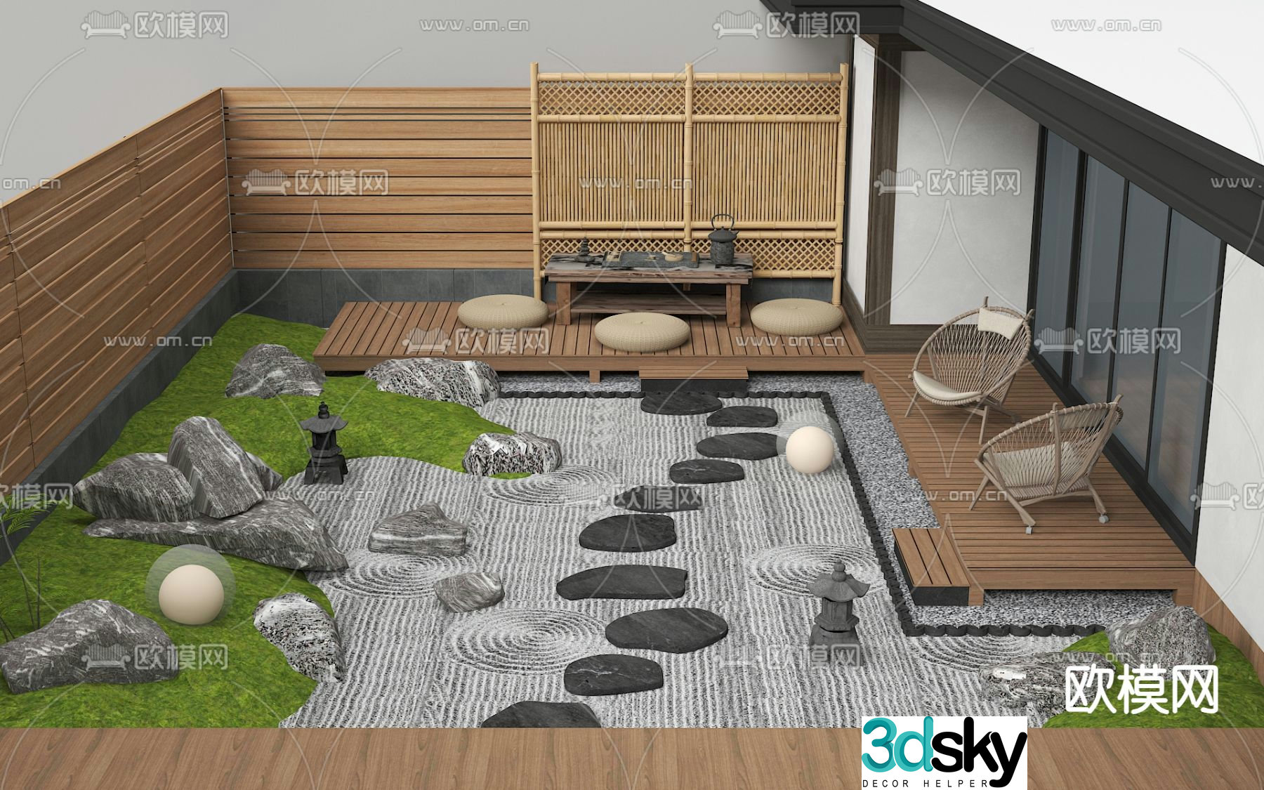 Courtyard landscape patio garden 3d model