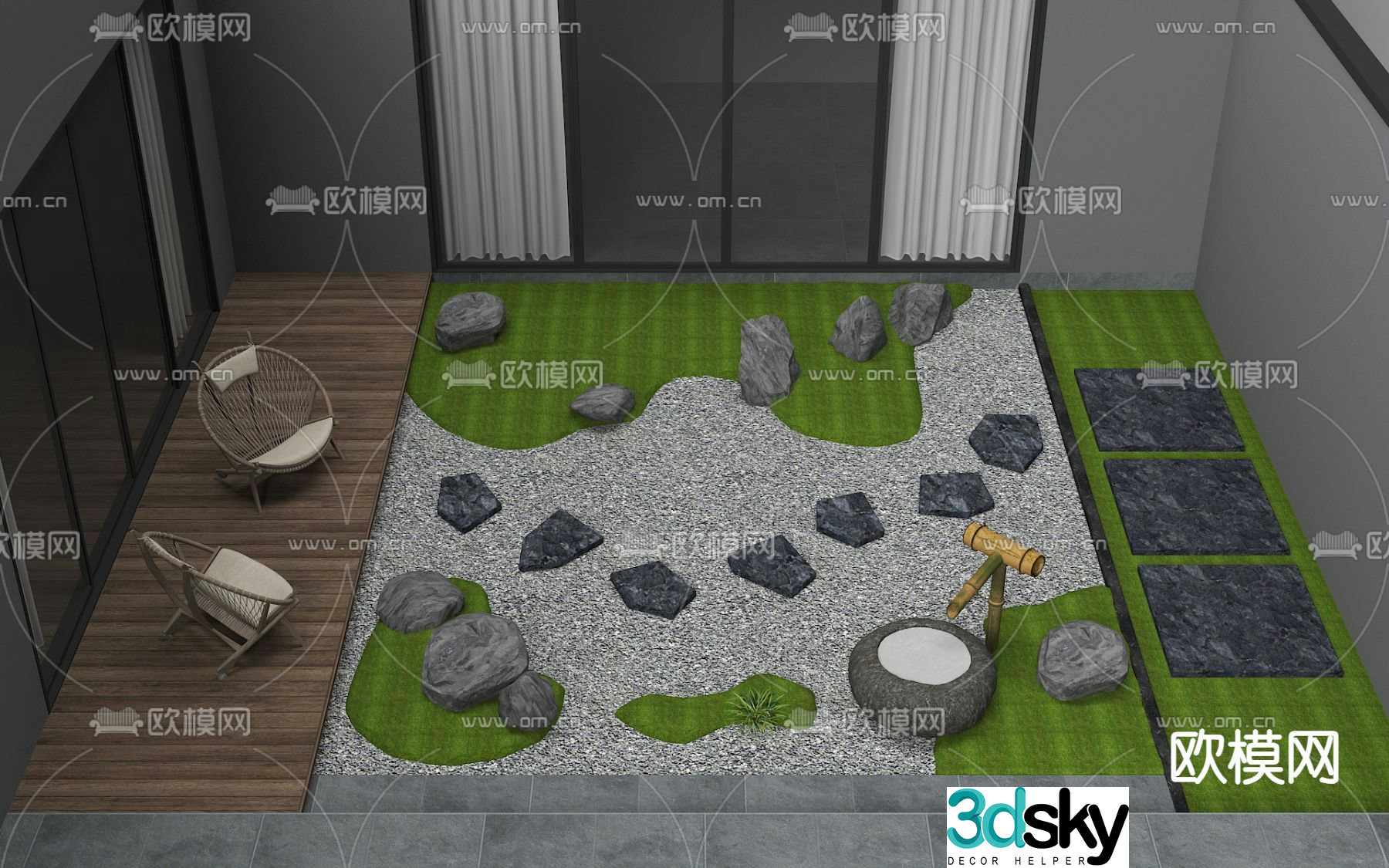 Courtyard landscape patio garden 3d model