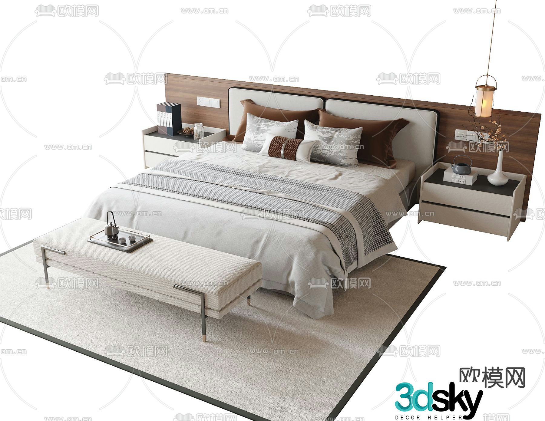 New Chinese style double bed 3d model