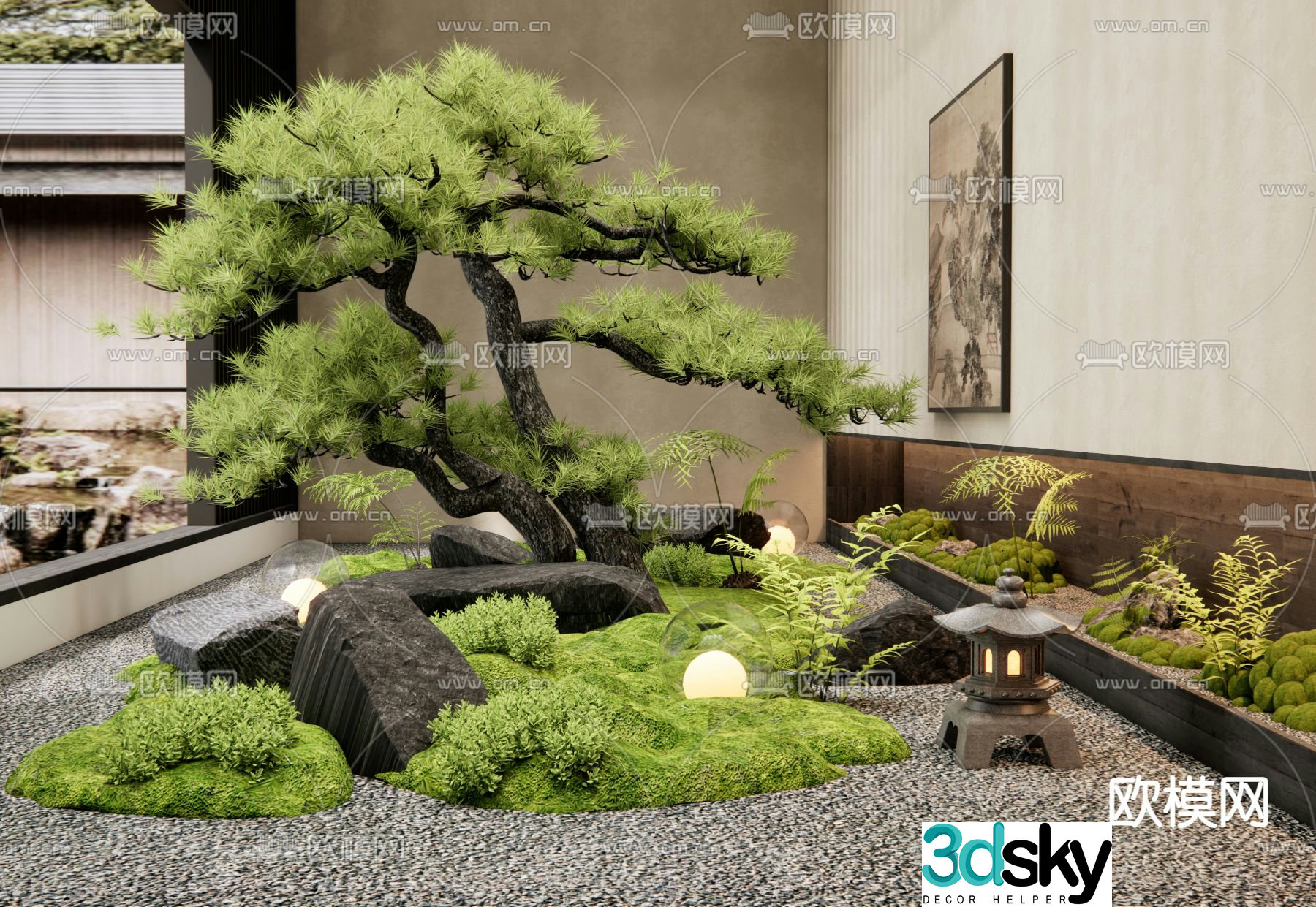 New Chinese style pine tree landscape plant pile moss micro terrain 3d model